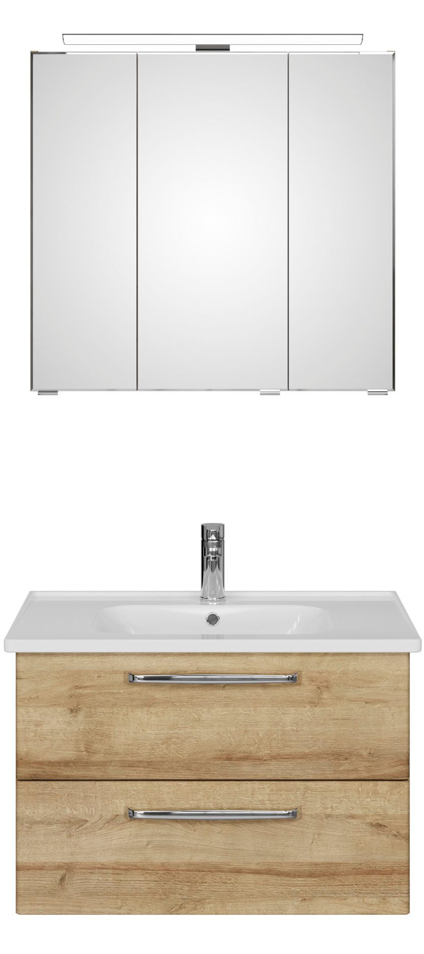 Saphir Badmeubelset Trentino 2-delig keramische wasbak, spiegelkast met LED-lamp Badkamermeubel-set 79cm breed, incl. deurdemper, 3 deuren, 2 lades (3 stuks)