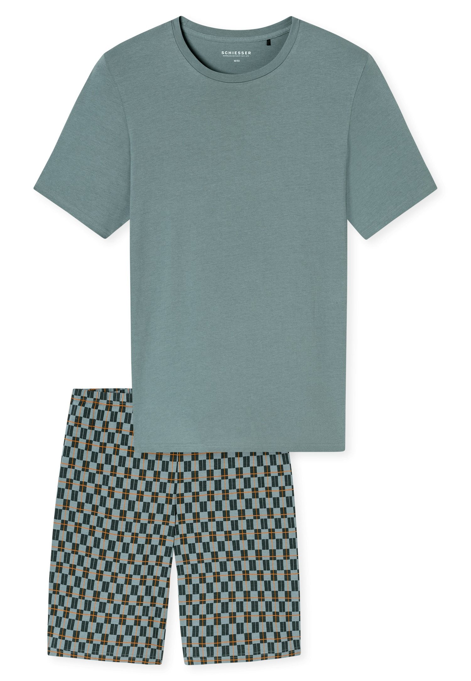 Schiesser Shortama Casual Essentials met effen bovenstuk en gedessineerde broek (2-delig)