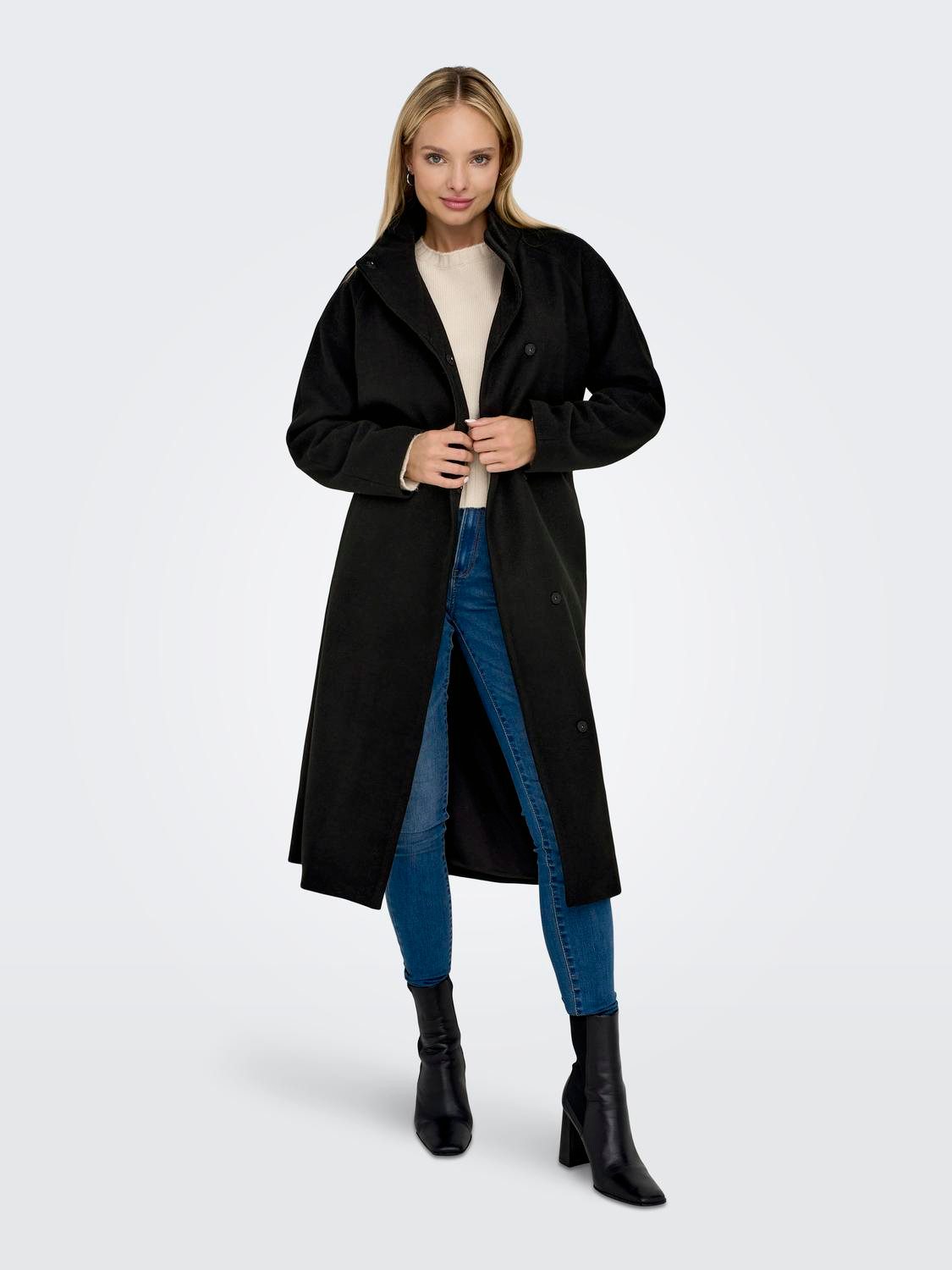 Only Lange jas ONLEMMA LIFE HIGH NECK COAT OTW dames lange jassen maat M (38) zwart