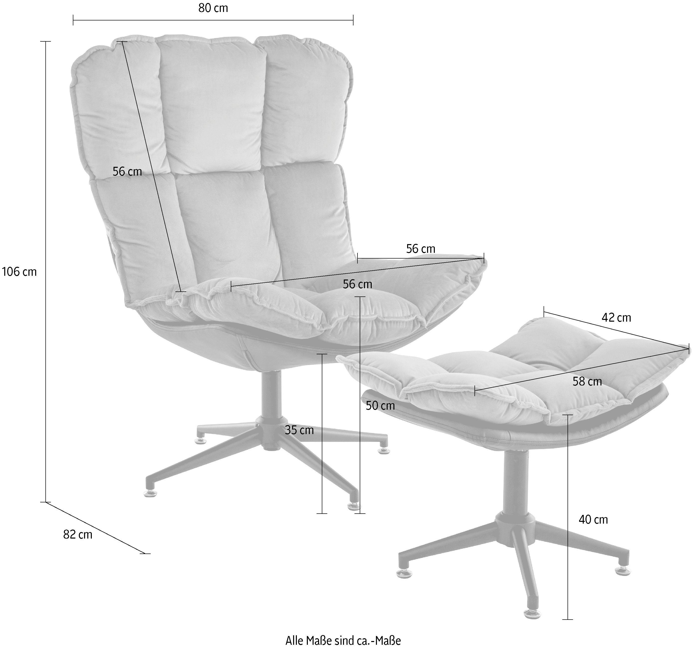 Guido Maria Kretschmer Home&Living Draaibare fauteuil Seet, gestoffeerde fauteuil met voetenbank, 360° draaibaar, fauteuil incl. poef/voetenbank (2 stuks)