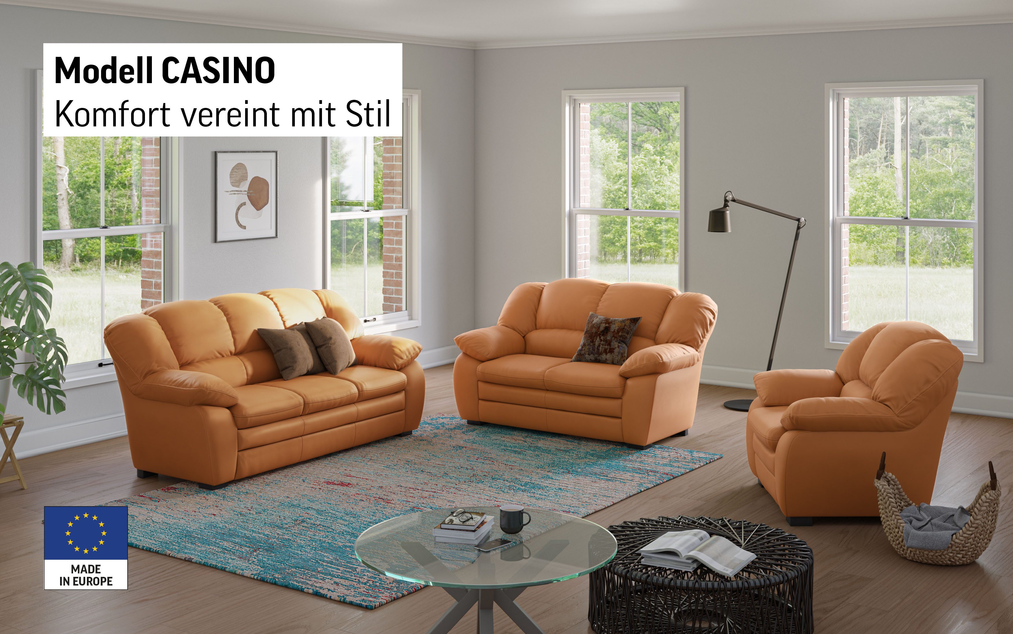 COTTA Zithoek Casino, bankset, 3-2-1 zitplaatsen, woonkamer set 3-delig, fauteuil, 2-zits, 2,5-zits, hoge rugleuning (set, 3-delig)