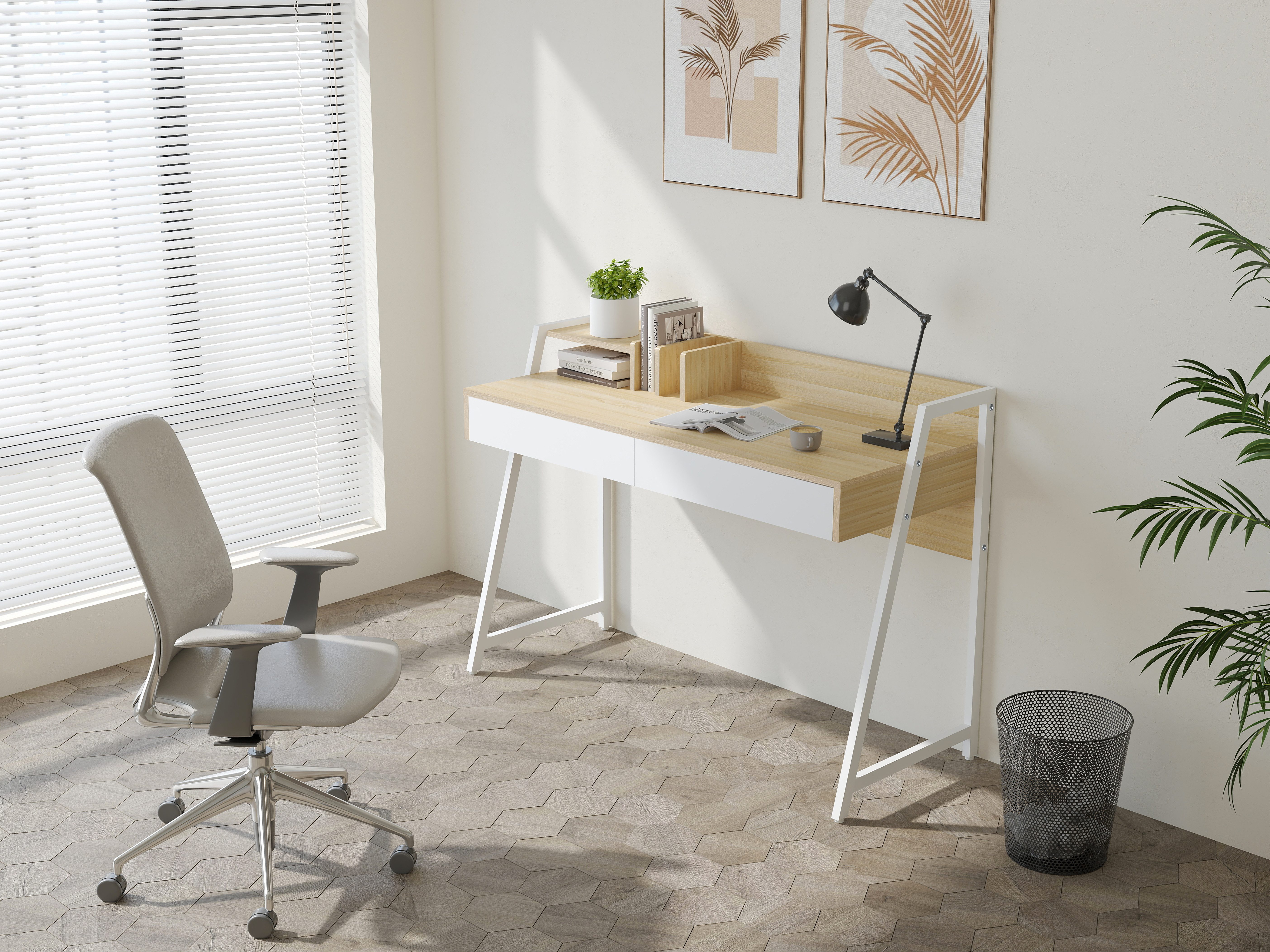 Home affaire Bureau COWELL 2 lades, opbergruimte & geïntegreerde boeksteunen, metalen frame