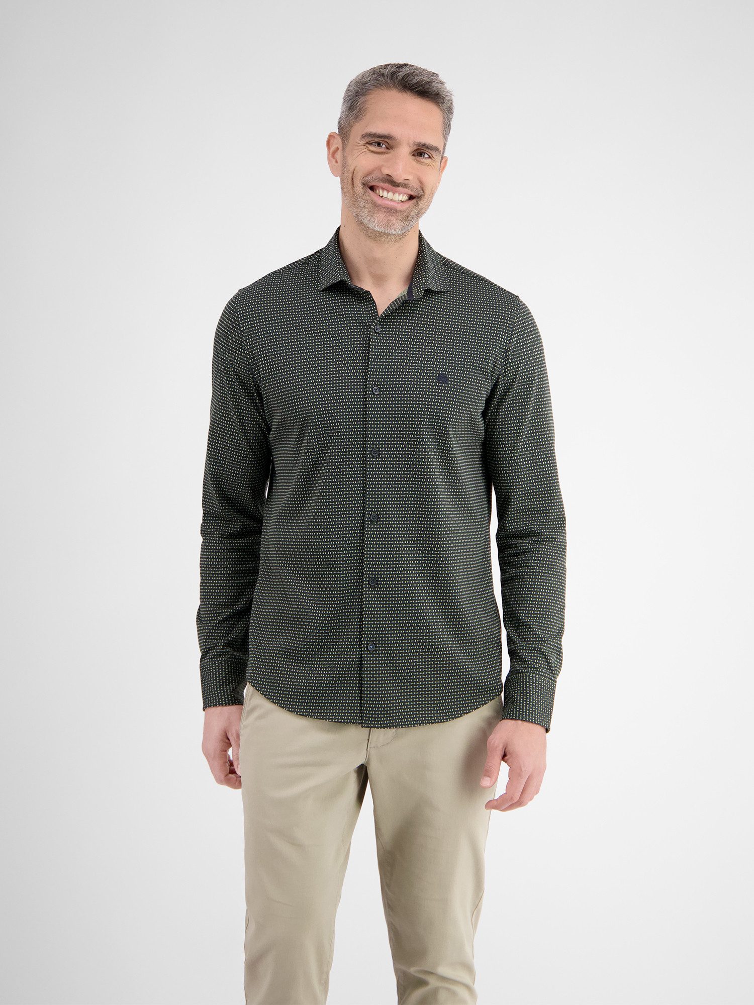 Lerros Overhemd met lange mouwen LERROS heren jersey shirt met haifischkraag