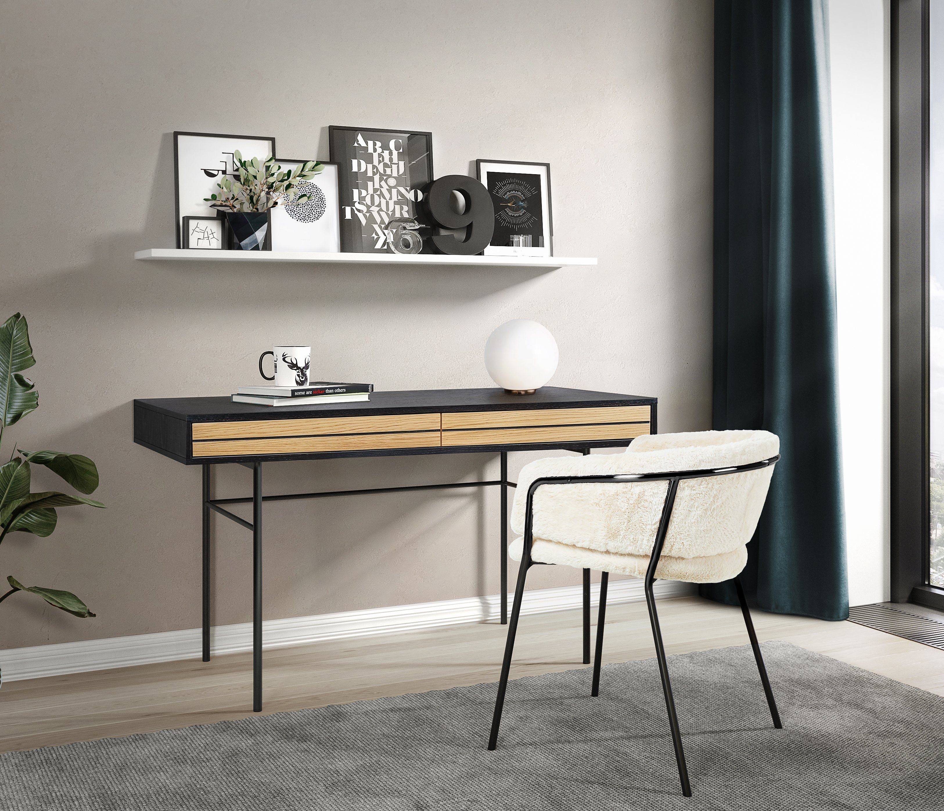 Woodman Bureau Stripe Combinatie van metaal & hout, breedte 130 cm bureaus zwart