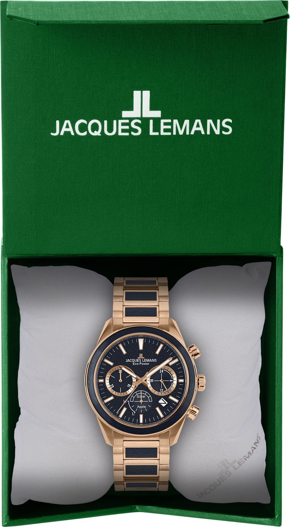 Jacques Lemans Solarhorloge Eco Power Solar Apple, 1-2115H Horloge, herenhorloge, datum, tot 10 bar waterdicht, roestvrijstalen band