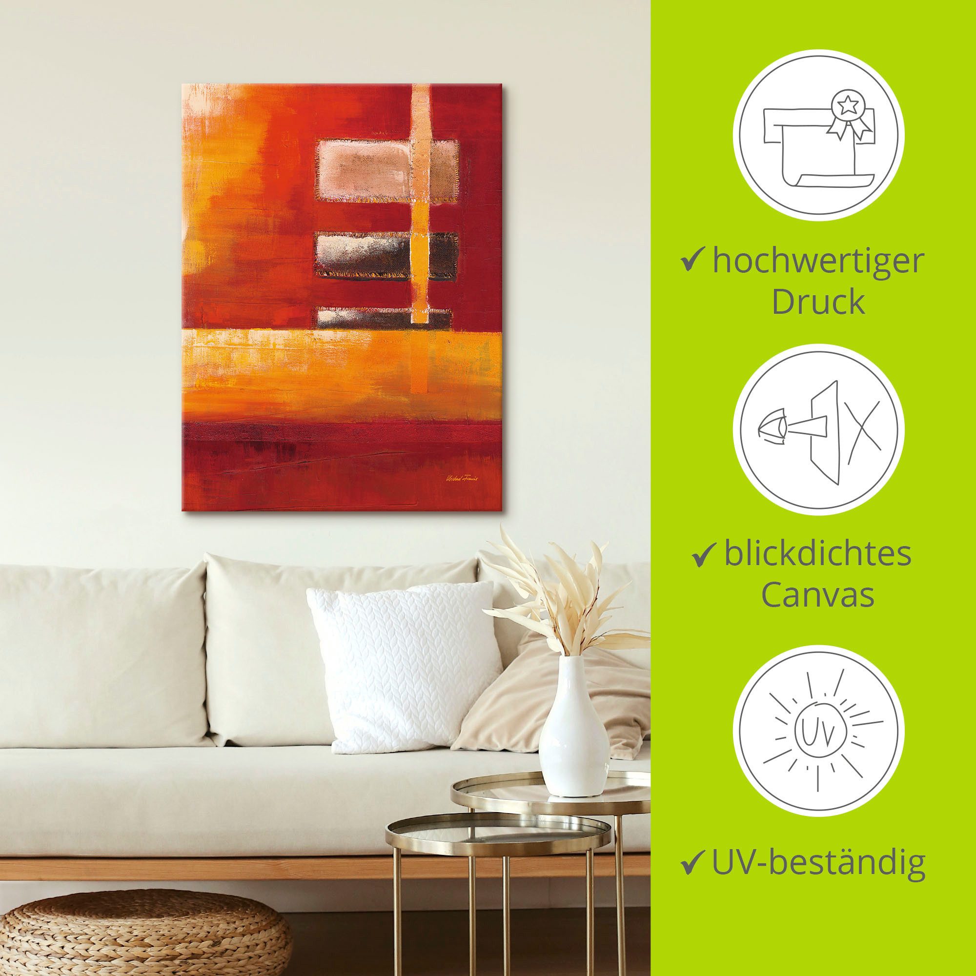 Artland Artprint op linnen Velden II - abstract gespannen op een spieraam