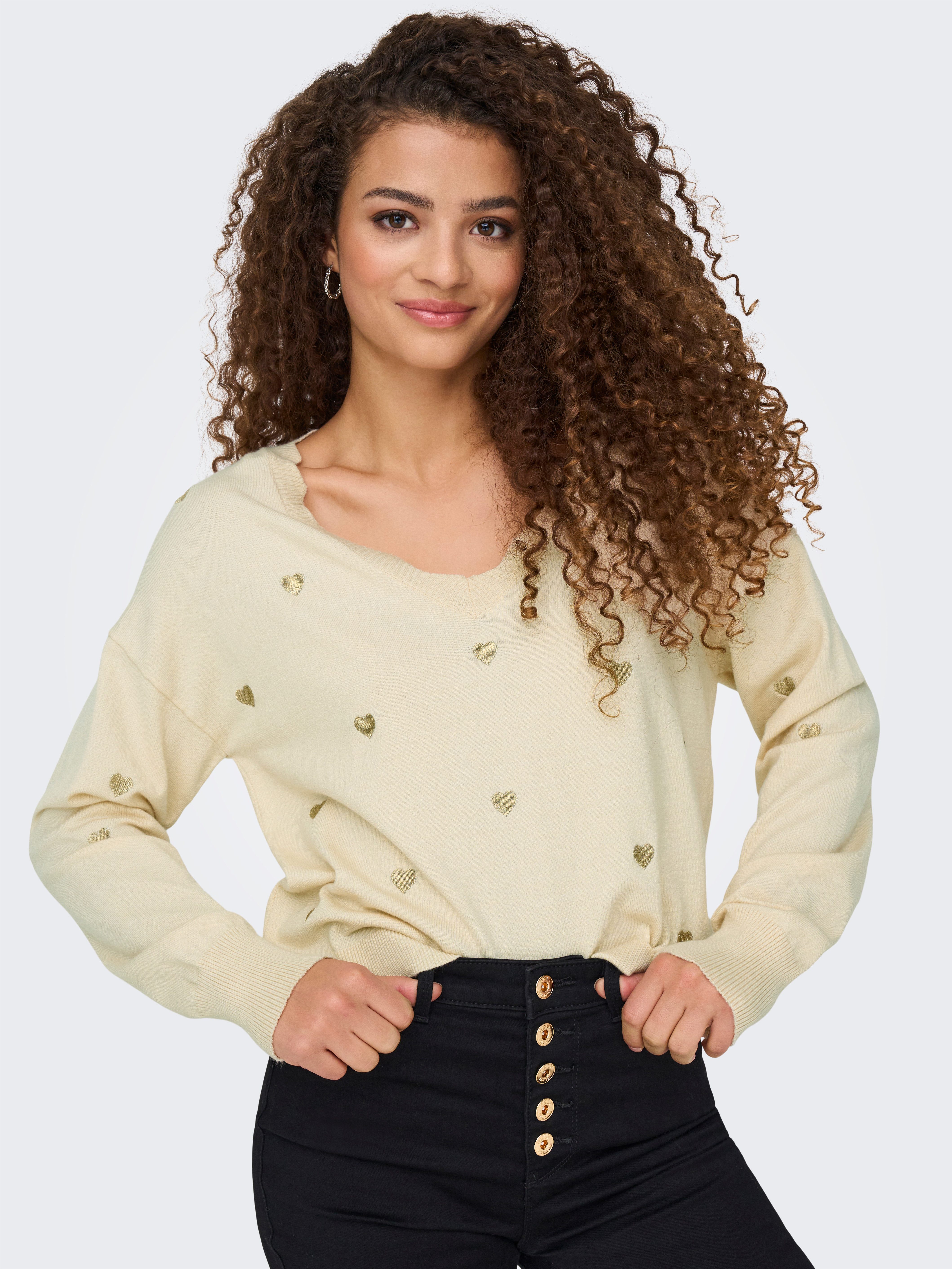 Only Gebreide trui ONLTIBA LS HEART V-NECK CS KNT
