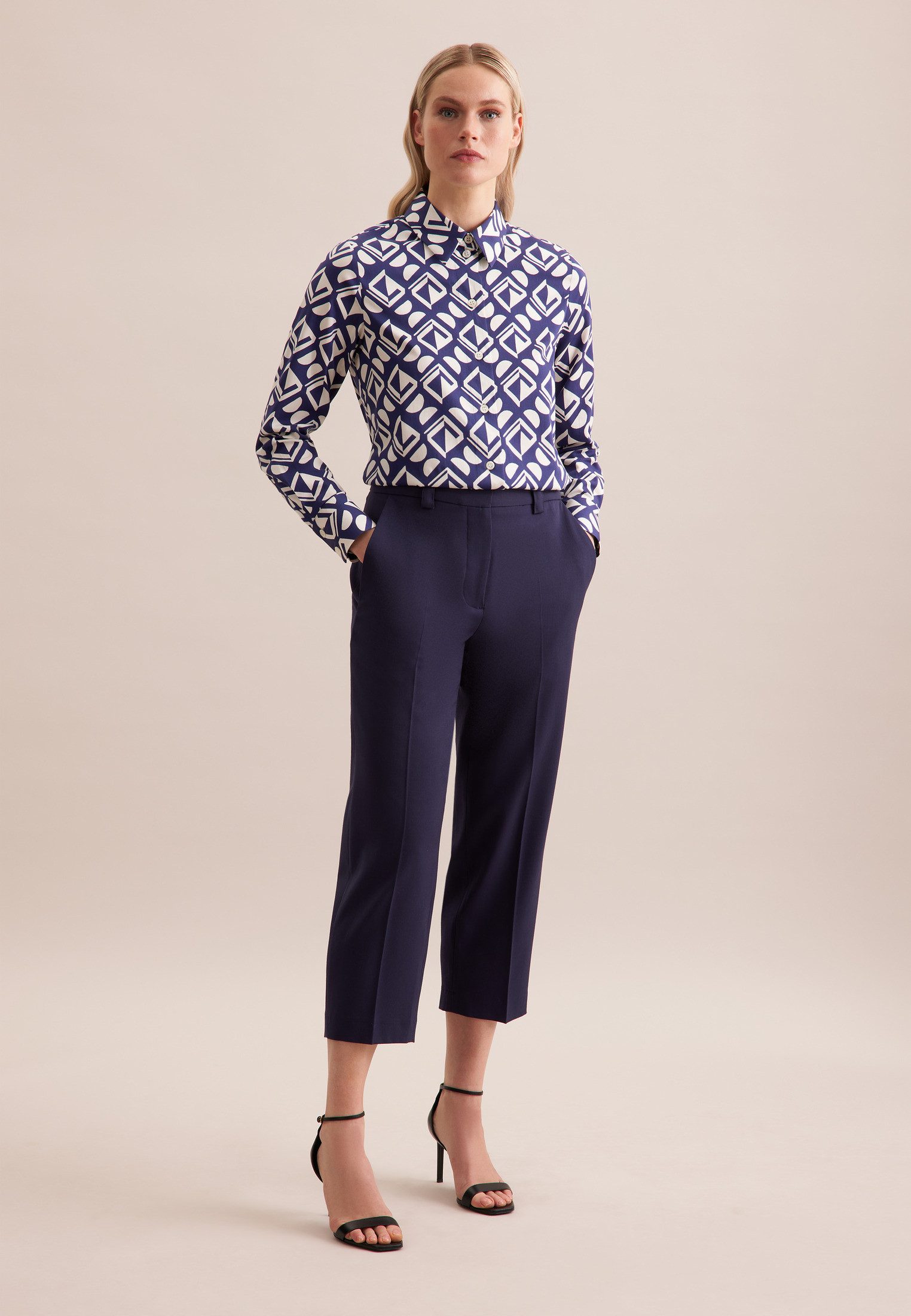 seidensticker Overhemdblouse Zwarte roos Lange mouwen kraag geometrische motieven