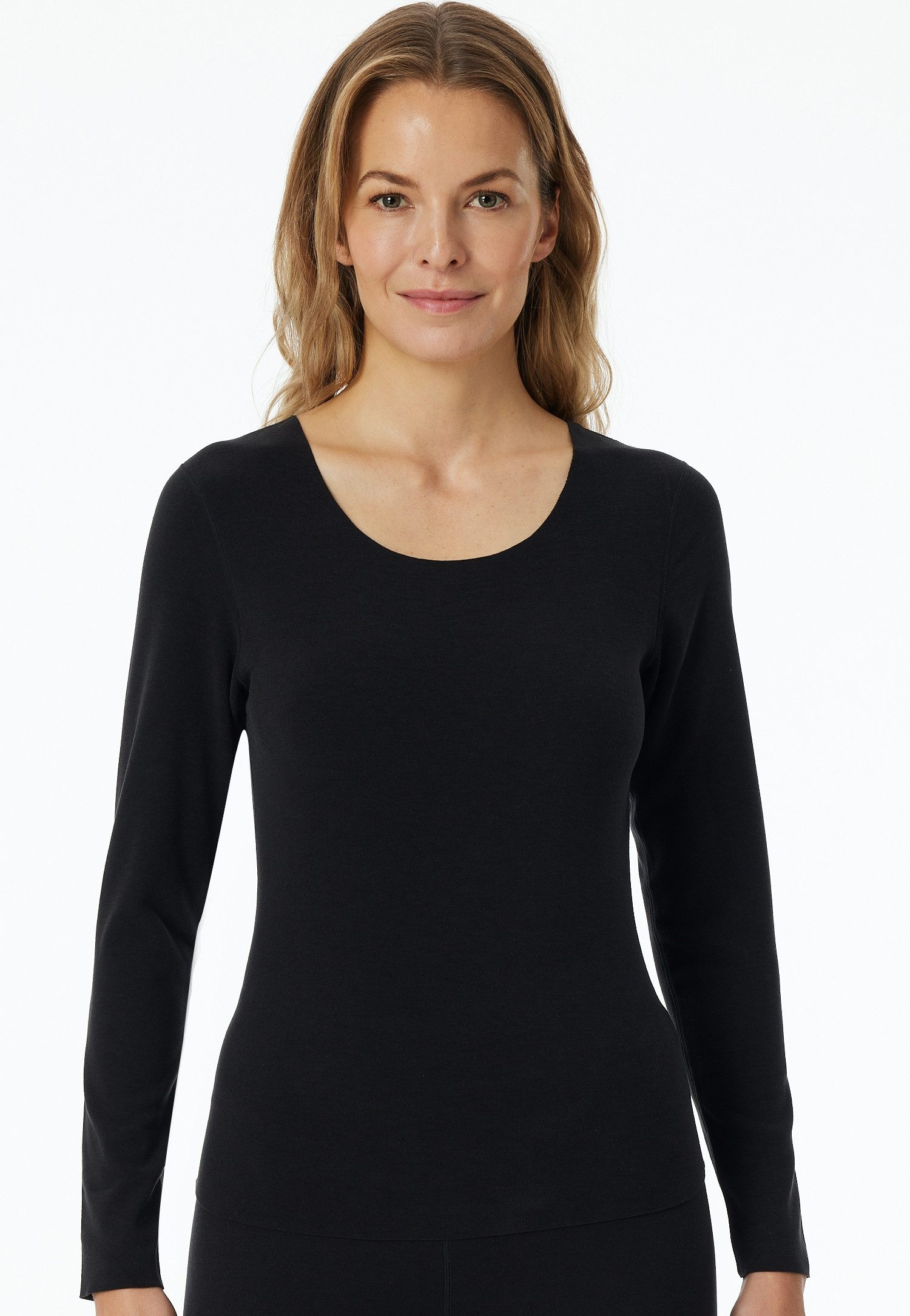Schiesser Shirt met lange mouwen INVISIBLE SOFT WARMING met open gesneden randen en platte naden dames loungewear maat 38 zwart