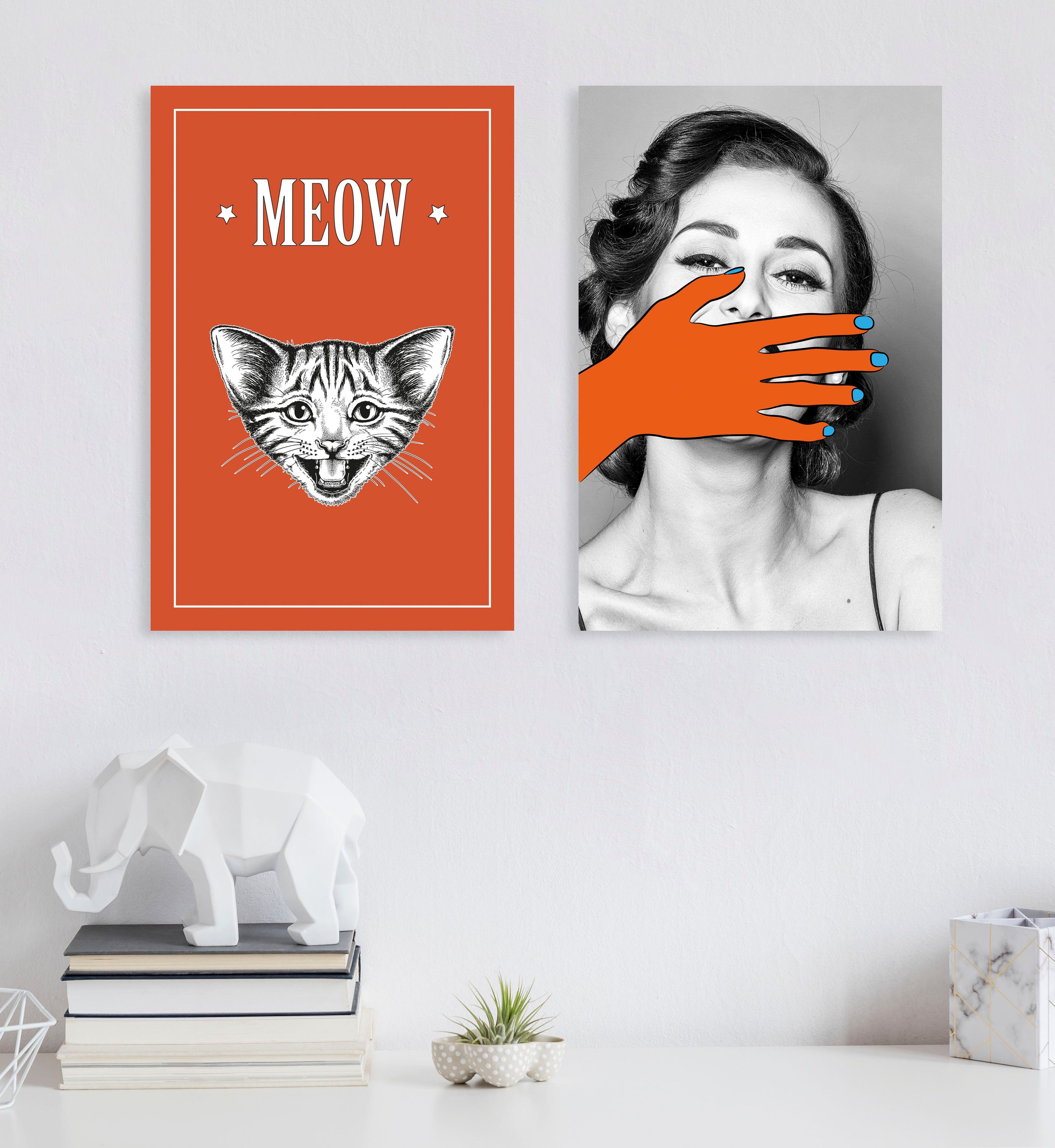 queence Artprint op linnen Kat MEOW Premium canvasstof, handgemaakt in Duitsland