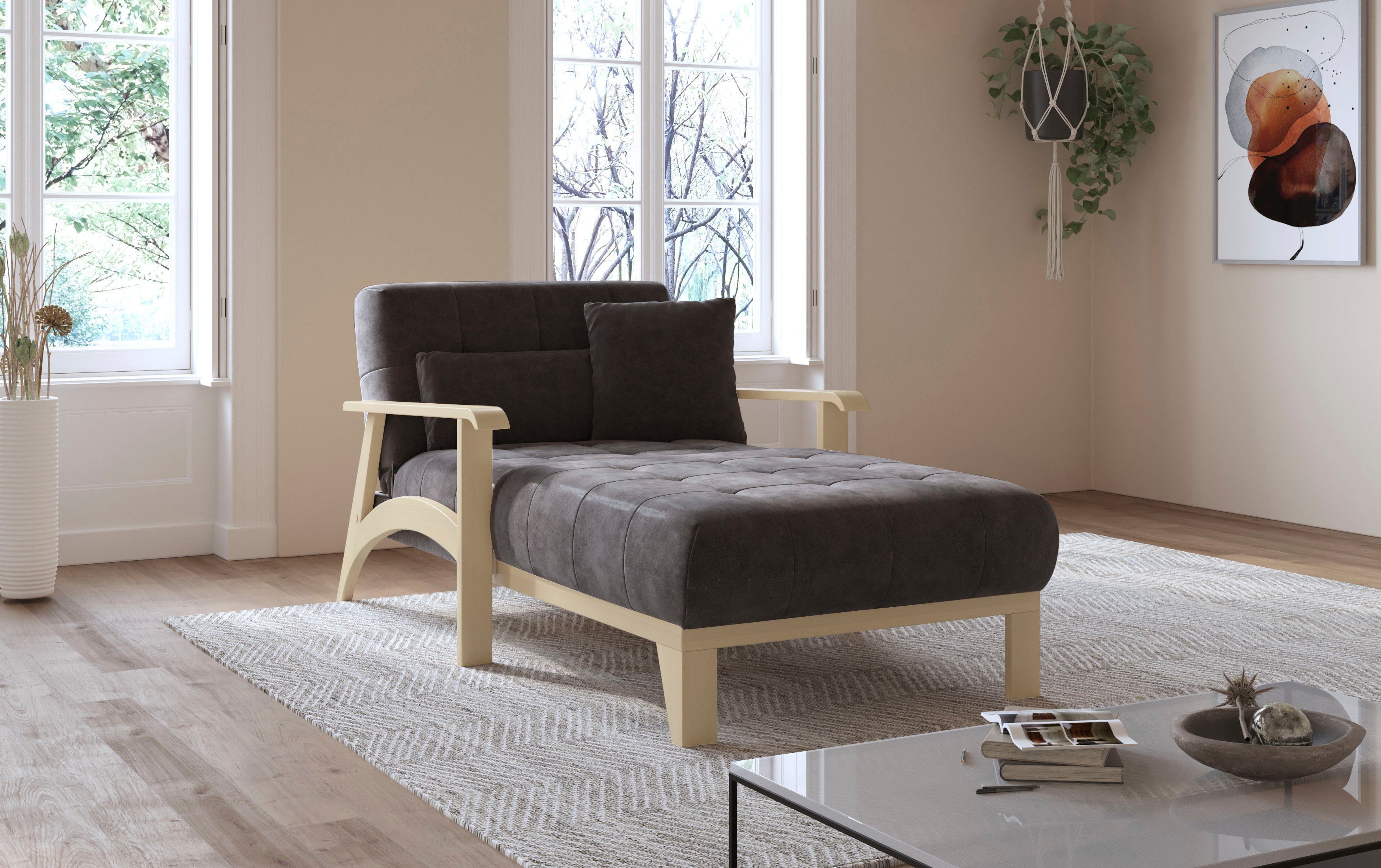 sit&more Récamier Billund Armleuningen van natuurlijk beukenhout, verschillende bekledingen en kleuren