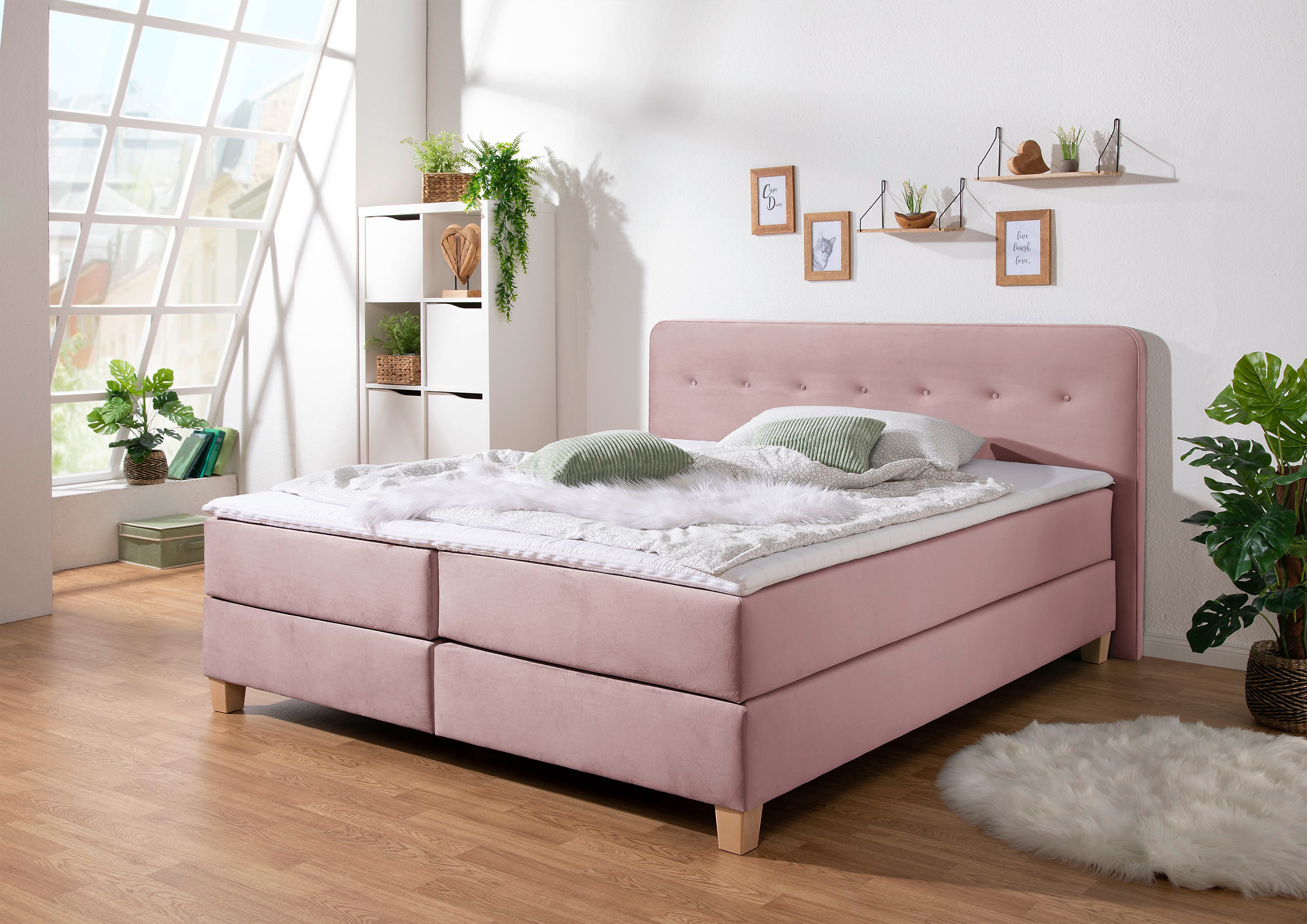 Home affaire Boxspring Fargo inclusief topper, in 3 soorten matrassen, in fluweel of structuurstof boxsprings roze