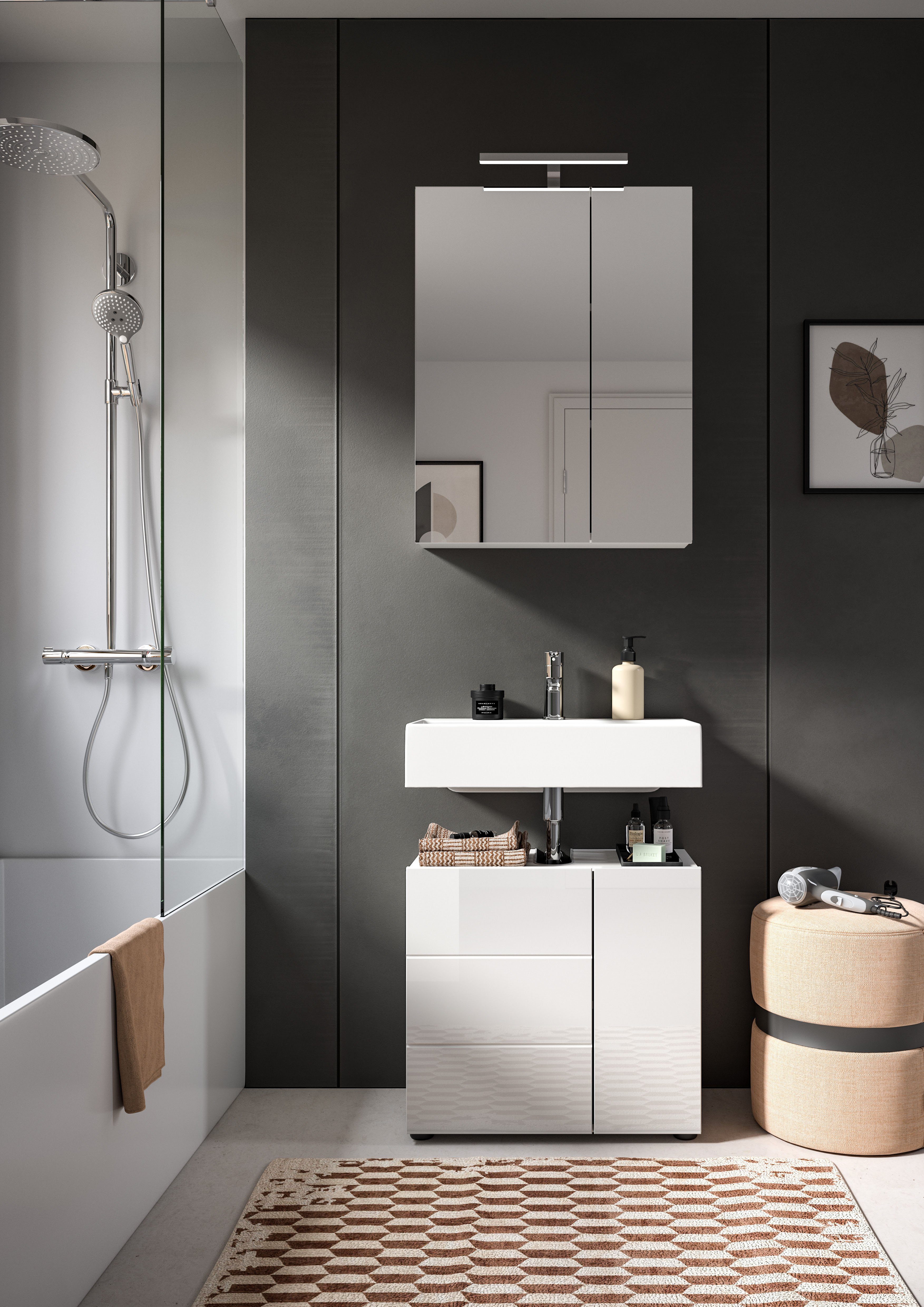 welltime Badmeubelset BIEL, TOPSELLER!, 2-delig, hoogwaardige MDF front, groeflook Badmeubels, combinatie, combi, badkamer, badcombinatie, badkast (2 stuks)