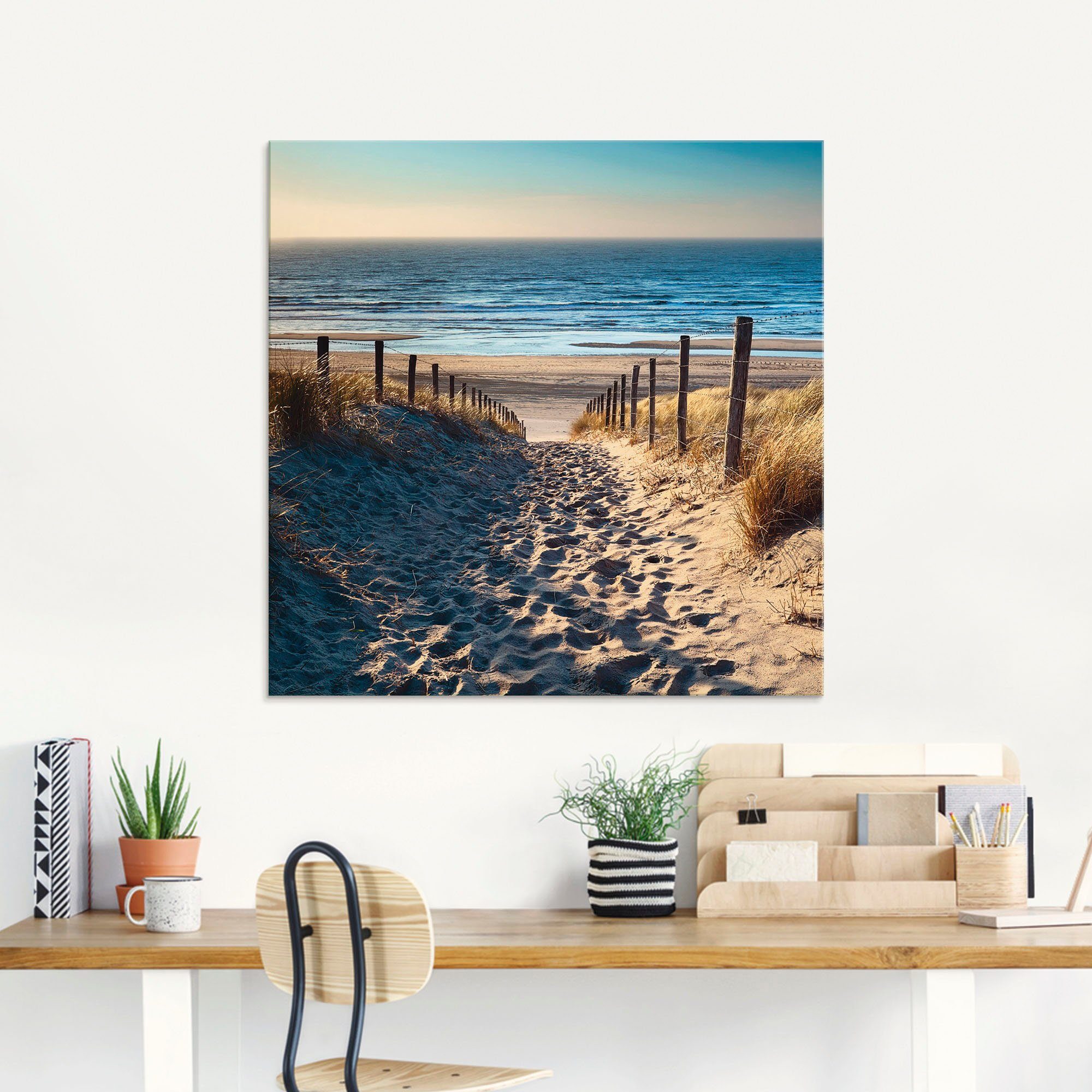 Artland Print op glas Weg naar het Noordzeestrand zonsondergang