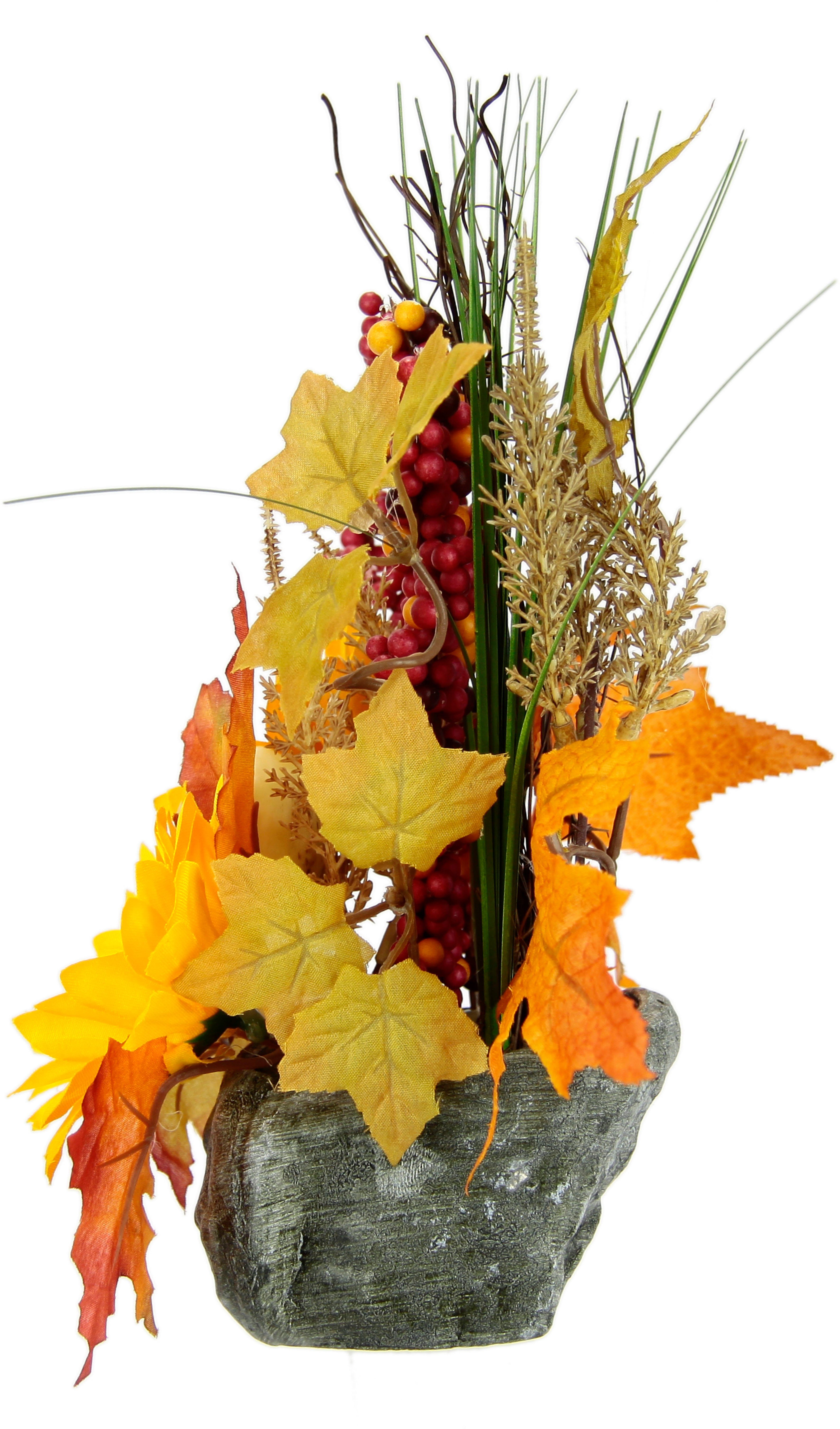 I.GE.A. Kunstbloem Arrangement van zonnebloemen op steen Kunstmatige bloemen, herfstdecoratie, decoraties voor Halloween (1 stuk)