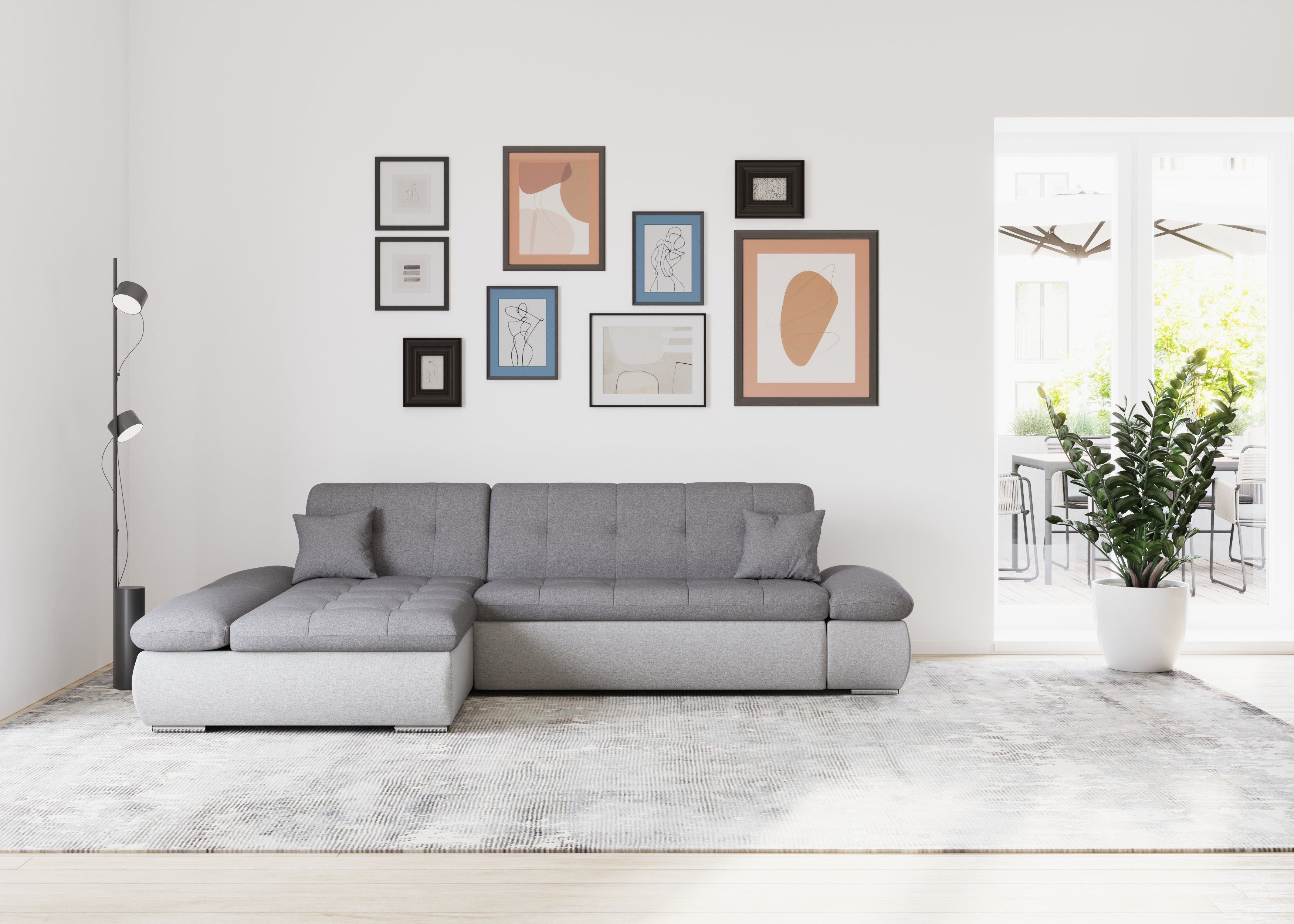 DOMO collection Hoekbank Moric, L-vorm, XXL-bank - Breedte 300cm keuze met bedfunctie en armleuningverstelling, donkergroen