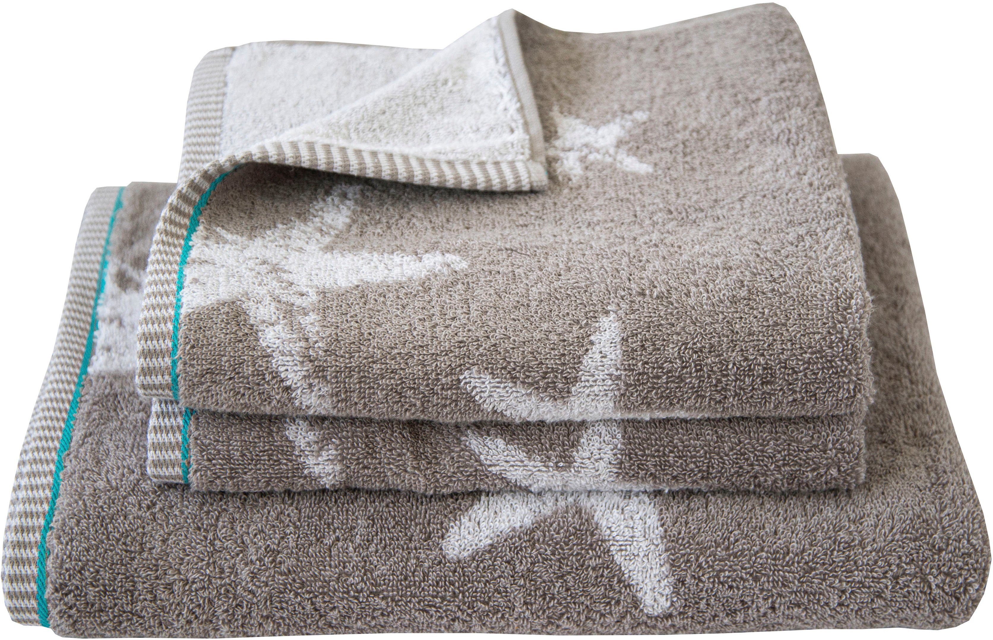 Dyckhoff Handdoekenset Maritim, Starfish 2 handdoeken (50x100 cm), 1 douchehanddoek (70x140 cm) (set, 3-delig) handdoeken grijs