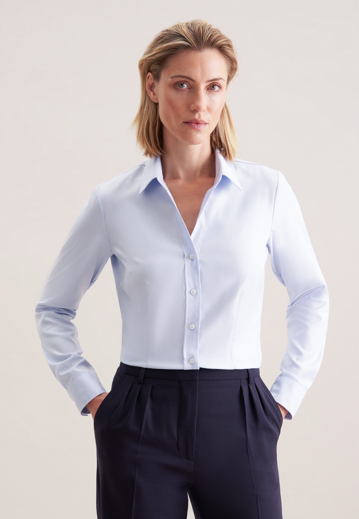 seidensticker Overhemdblouse Zwarte roos Lange mouwen kraag uni