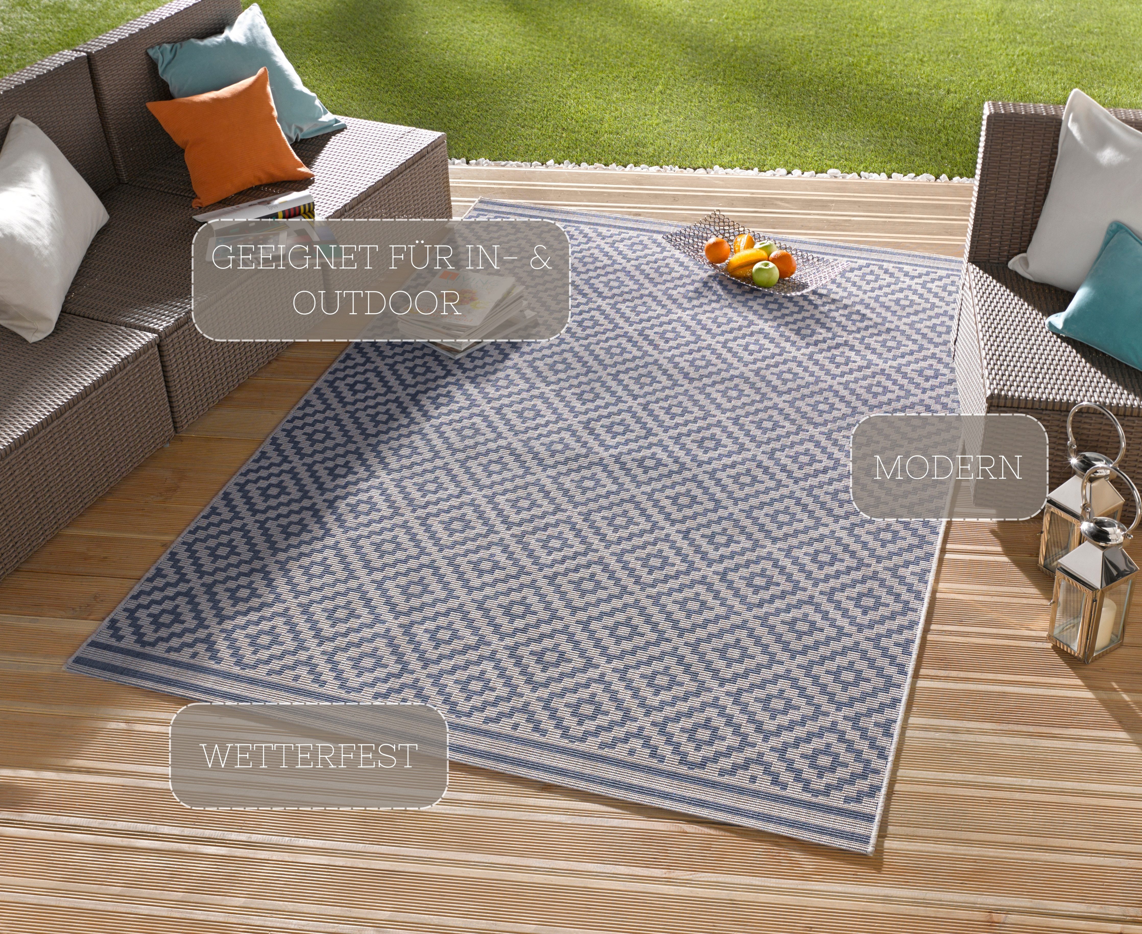 NORTHRUGS Vloerkleed Ruit Binnen- en buitengebruik, weerbestendig, balkon, loper, woonkamer, terras, ruit