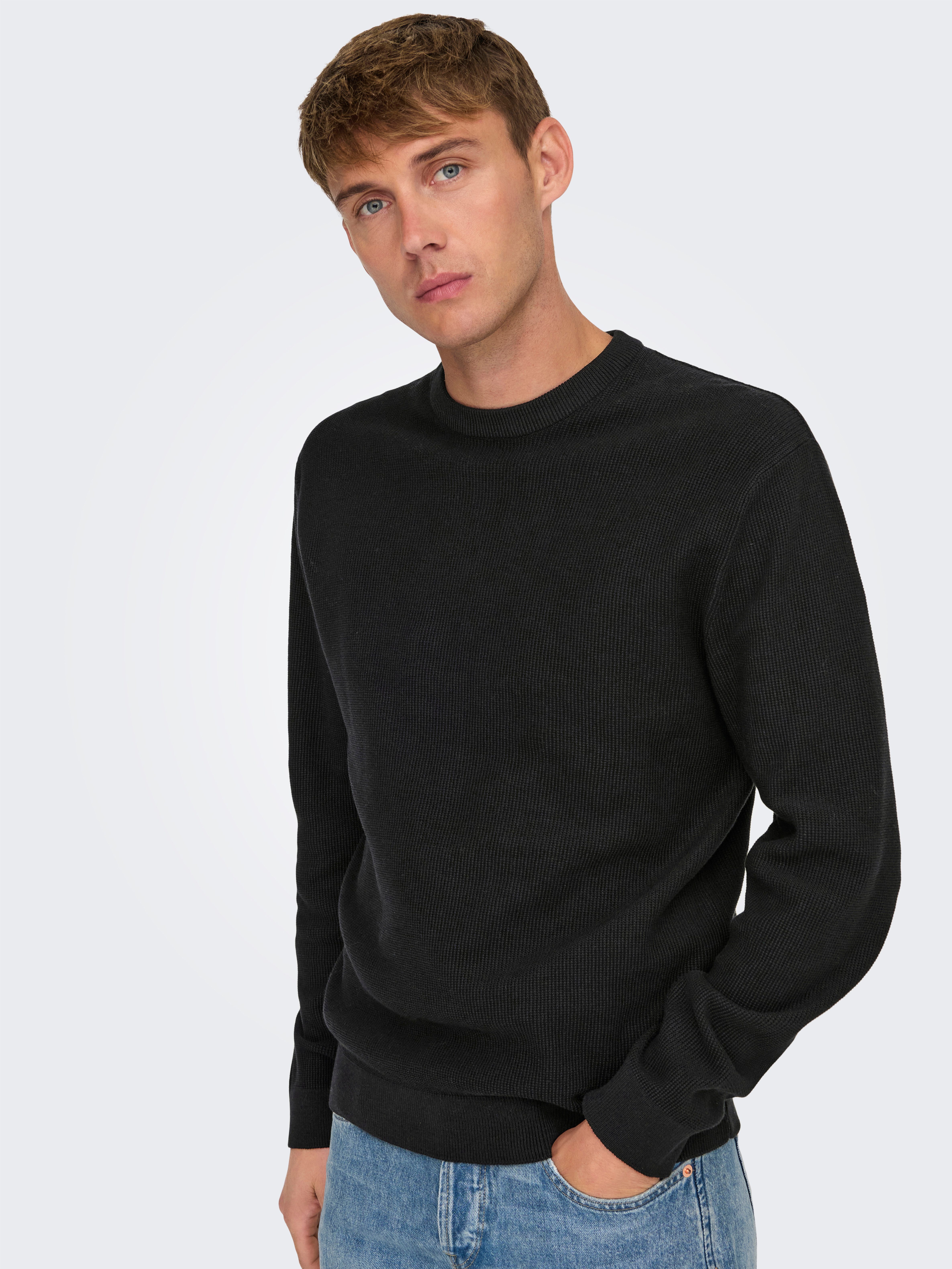 ONLY & SONS Trui met ronde hals ONSTONY DS 12 LS WAFFLE CREW KNIT