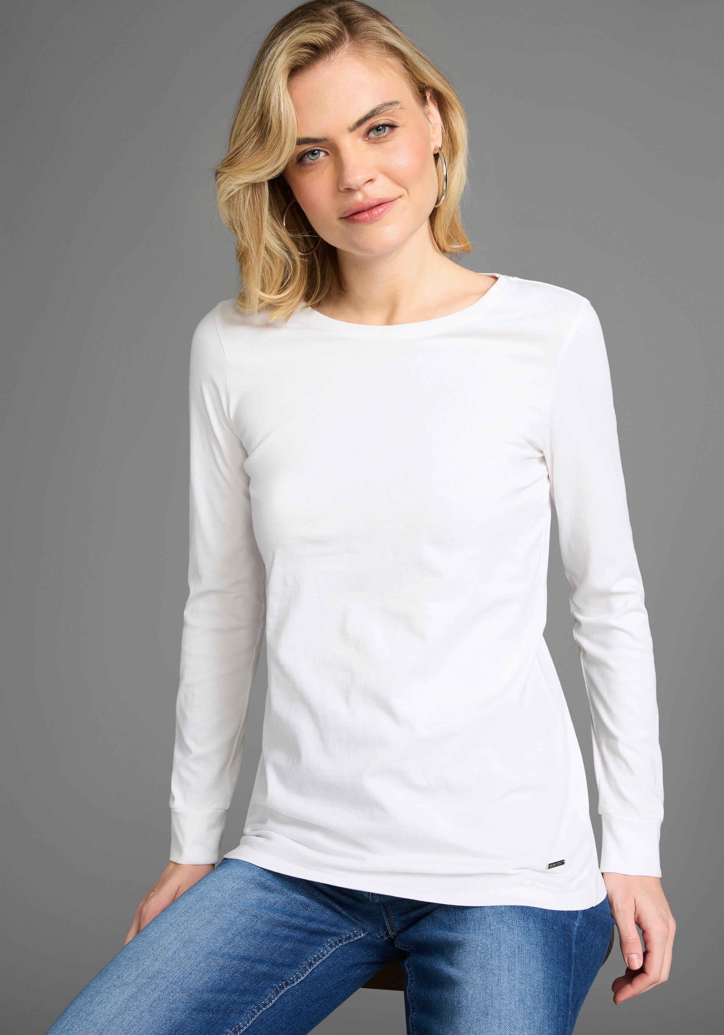 Laura Scott Shirt met lange mouwen met ribbels aan de mouwafwerking - nieuwe collectie (Set van 3)