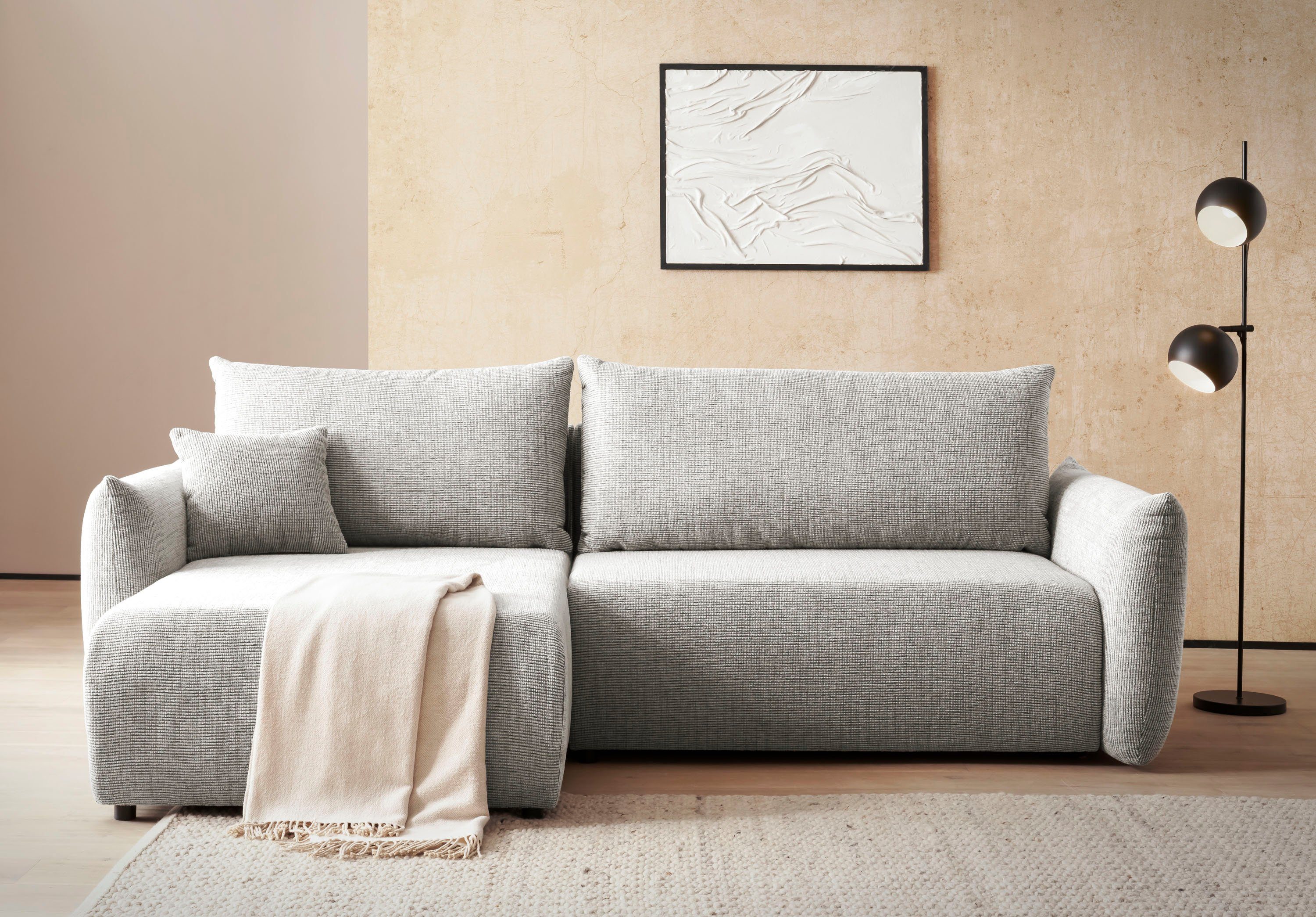 INOSIGN Hoekbank MAVAS bedbank met bedkist, L-model, ca. 257/127 cm (ligoppervlak 212/145 cm), ribfluweel, chenille, structuur
