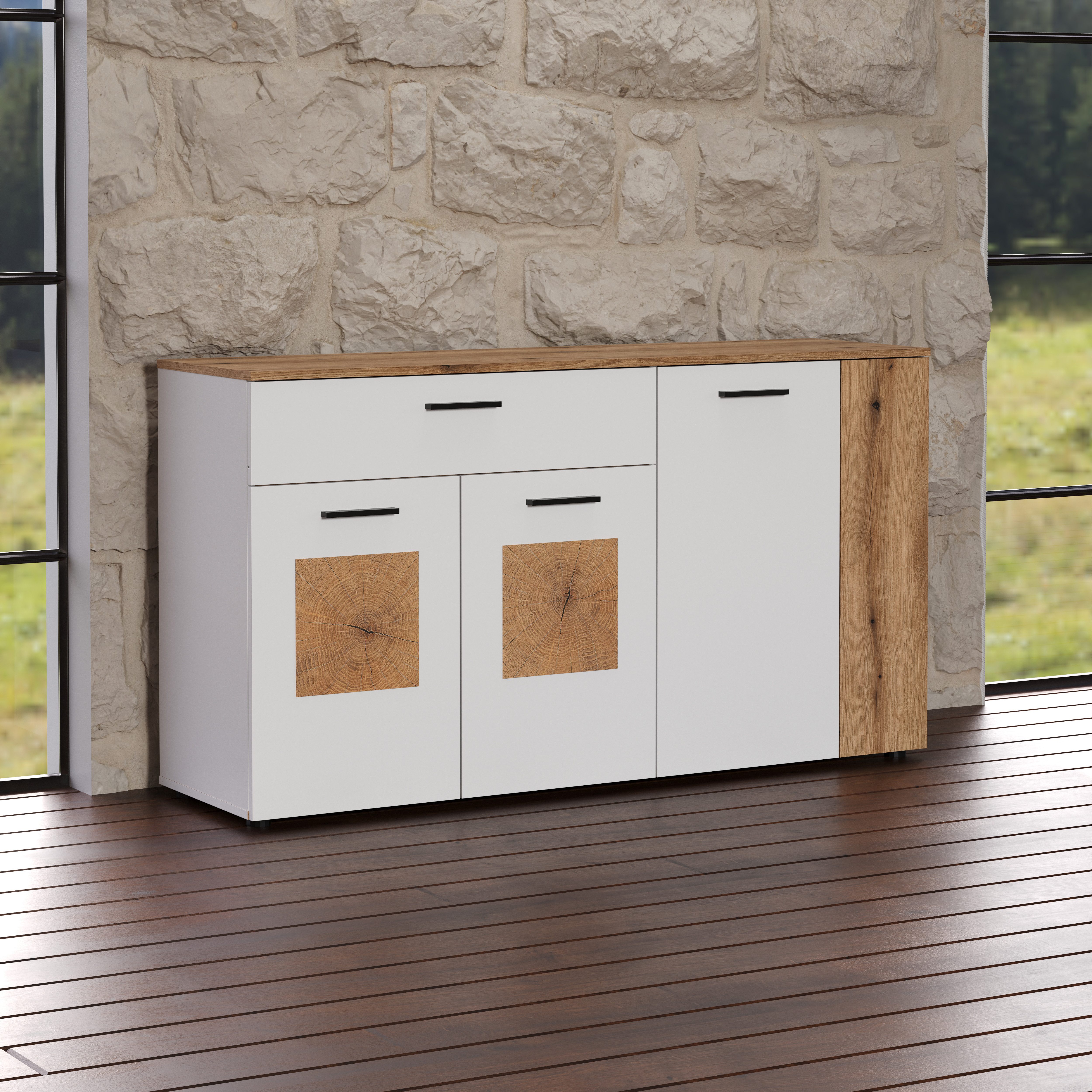 INOSIGN Dressoir Linz Commode met eindhoutapplicaties - kast (B/D/H) 150/42/83 cm (1 stuk)