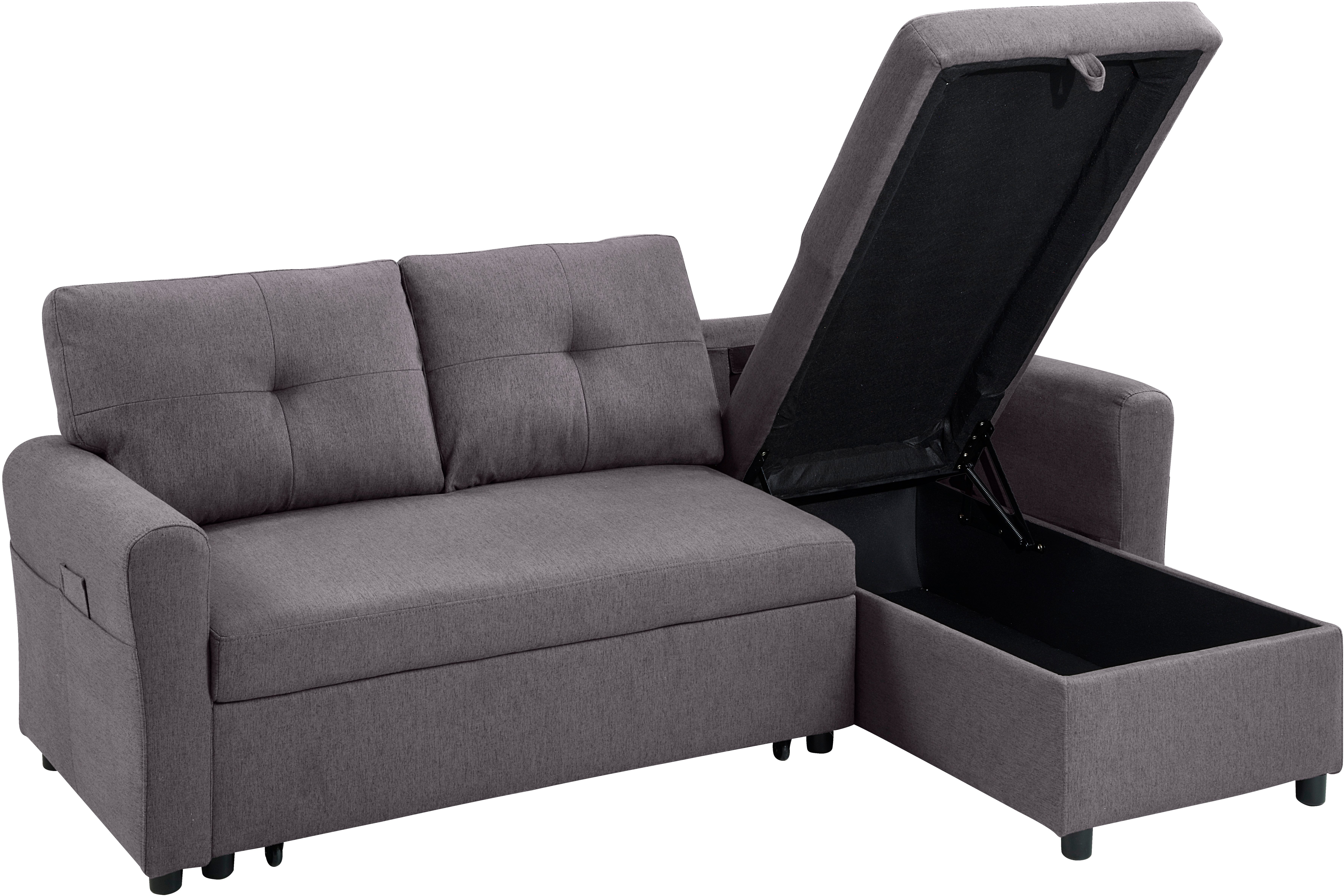 ATLANTIC home collection Hoekbank Gustavo L-vorm met slaapfunctie, opbergruimte & zijzakken