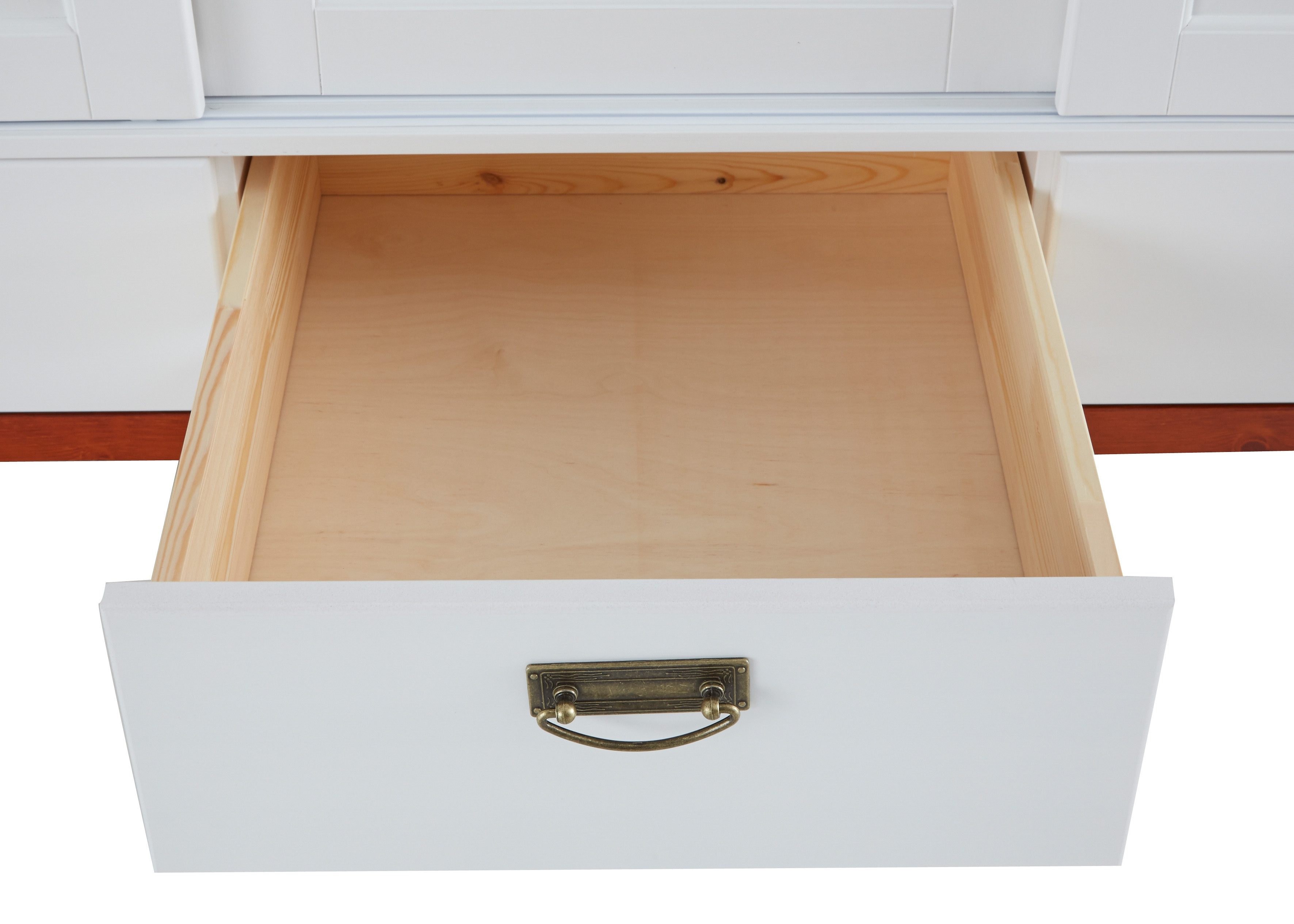 Home affaire Schuifdeurkast Konrad, landelijke stijl, rustiek, met lades + spiegel, kassettes massief dennenhout, fsc®-gecertificeerd, messing handgrepen, verschillende varianten