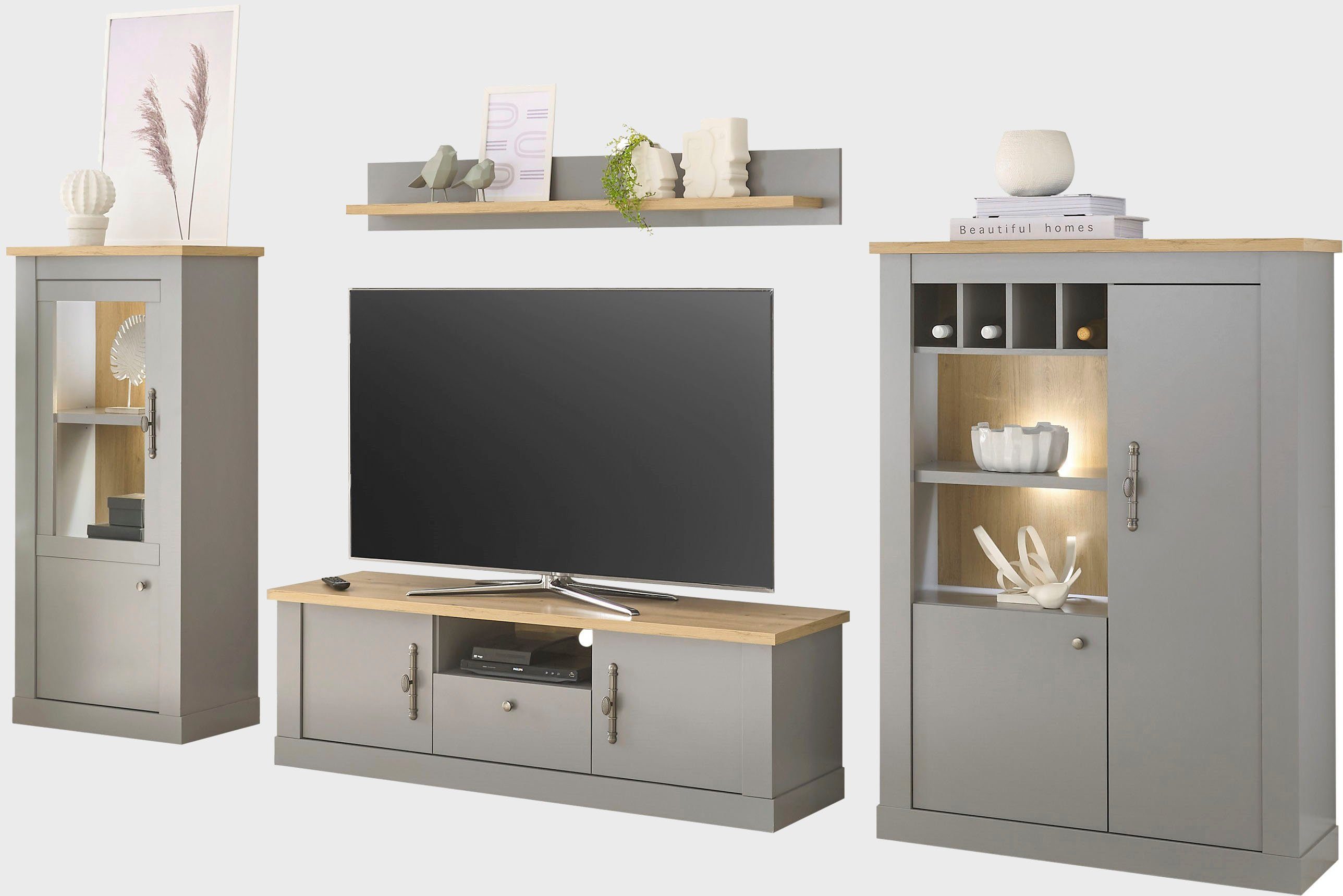 Home affaire Wandmeubel CHAMBORD (4-delig) tv-wandmeubels grijs