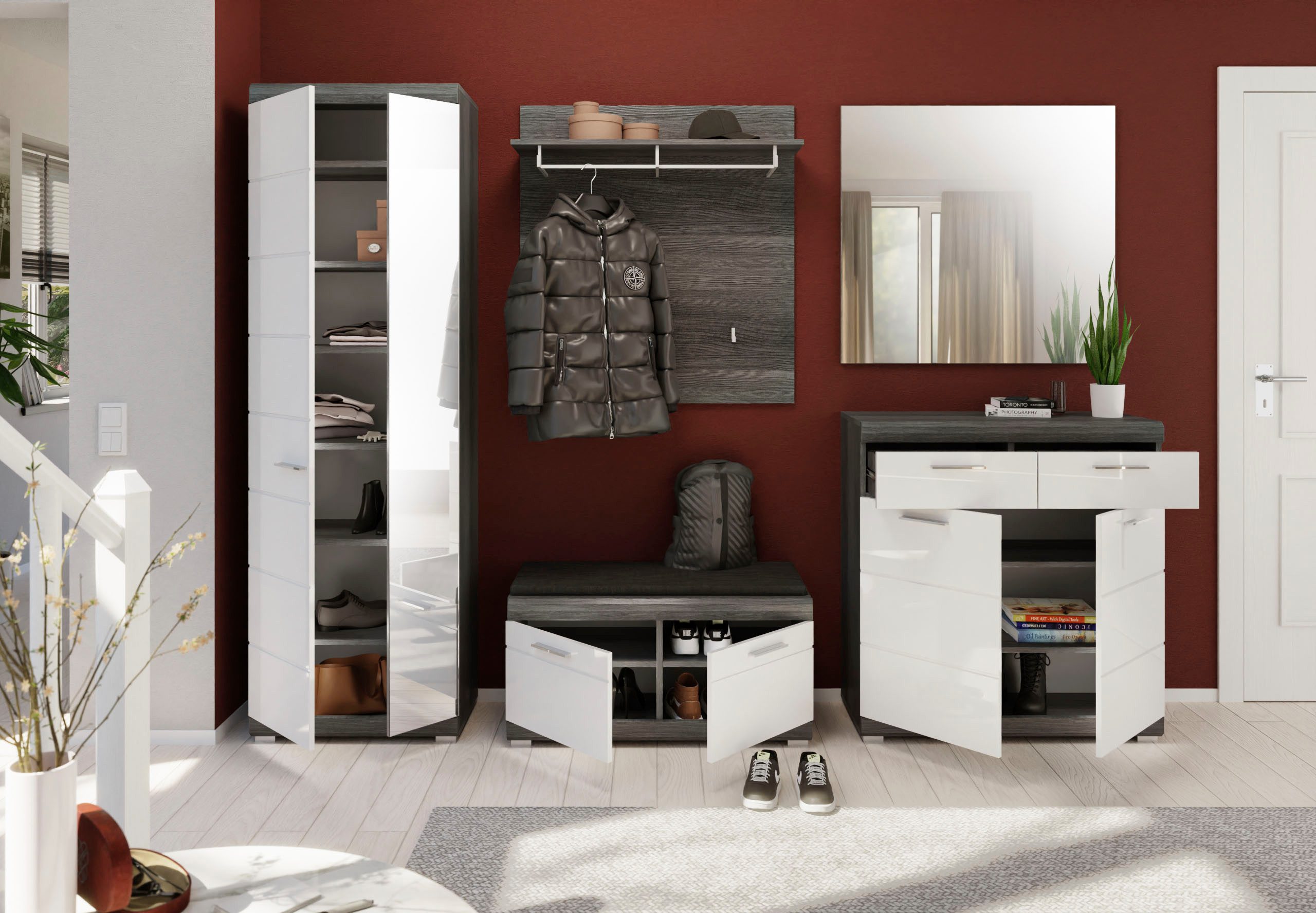 INOSIGN Kapstokpaneel Siena, Breedte 90 cm, 3 Haken, 1 Kledingstang, 1 Plank