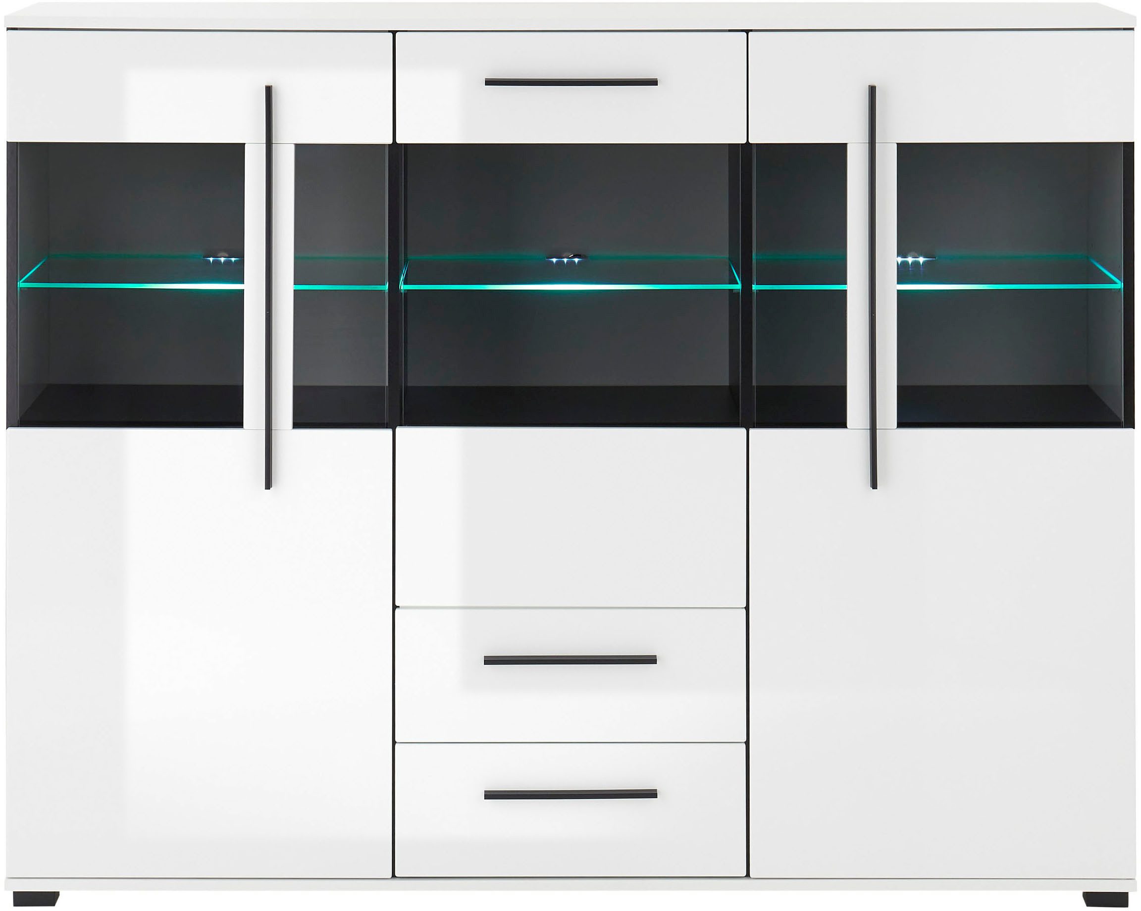 INOSIGN Highboard Cantara, moderne kast, vitrinekast in Eiken decor of wit zwarte stanggreep, voldoende opbergruimte, veelzijdig inzetbaar