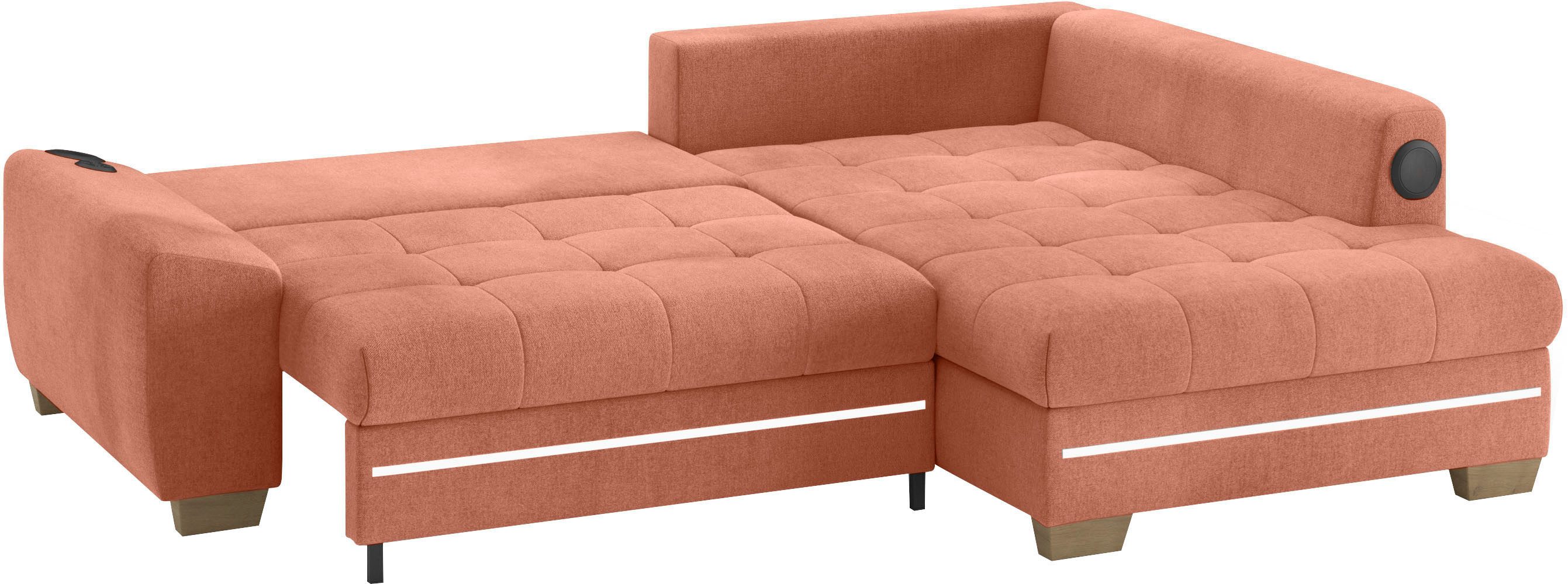 Mr. Couch Hoekbank Nikita II, L-vorm met koudschuim, rgb-led, geluidssysteem, optioneel met bed, bedlade