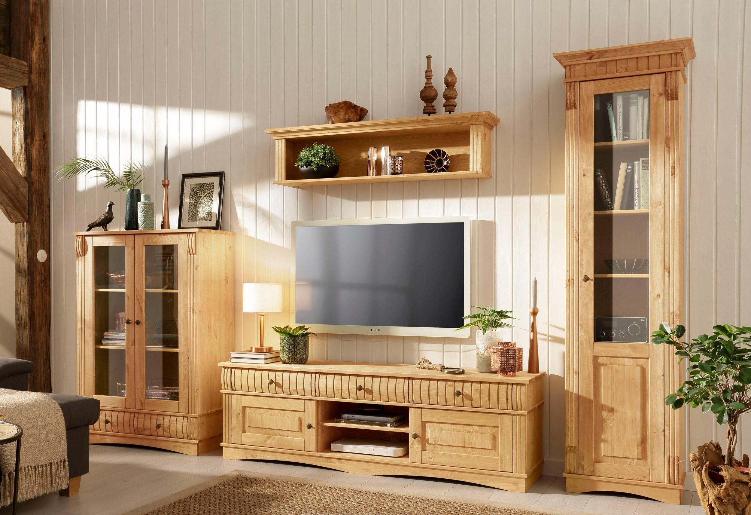 Home affaire Vitrinekast Teresa met 1 glazen deur, hoogte 193 cm, van massief grenen, fsc®