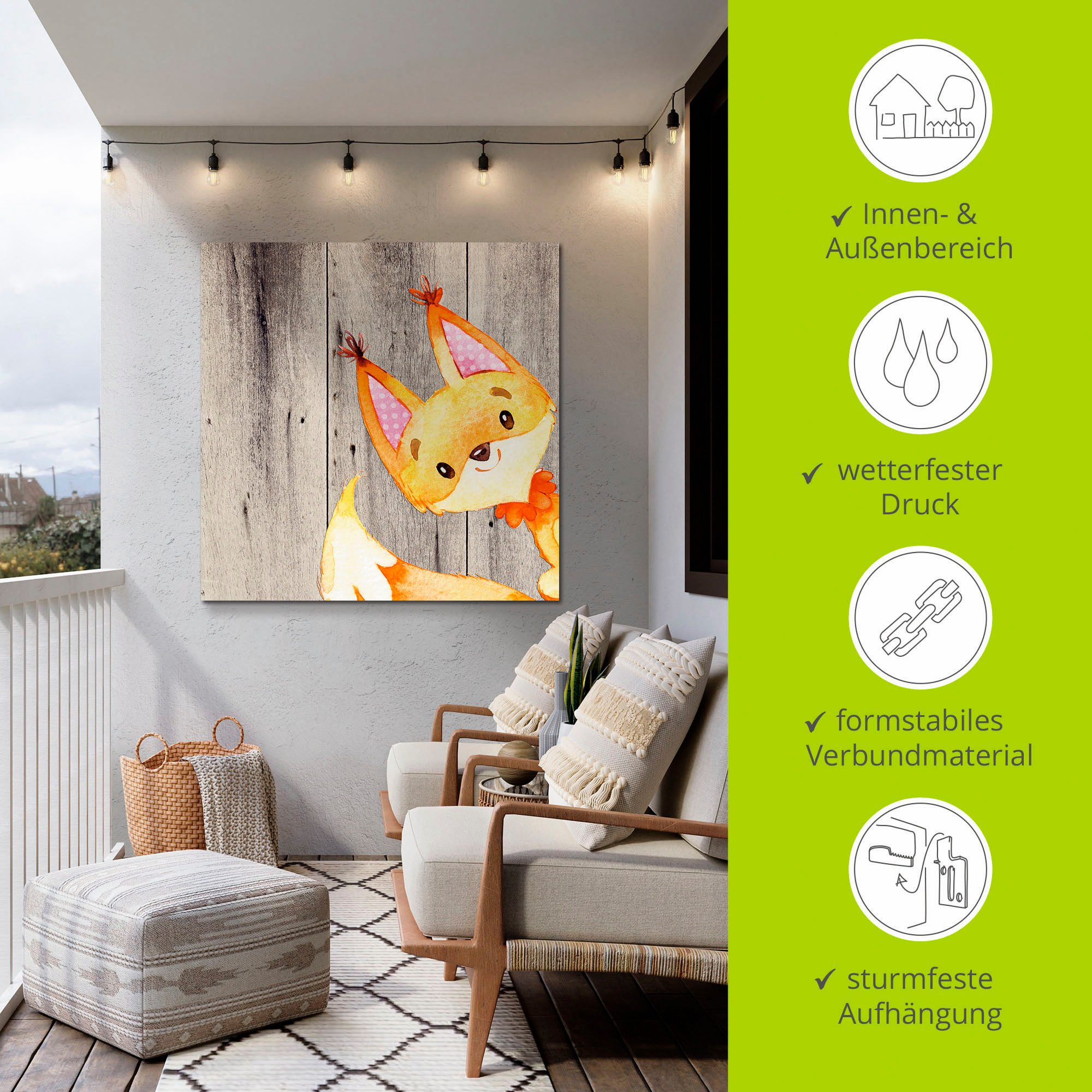 Artland Aluminium dibond print Bosvrienden - vos geschikt voor binnen en buiten, buitenafbeelding