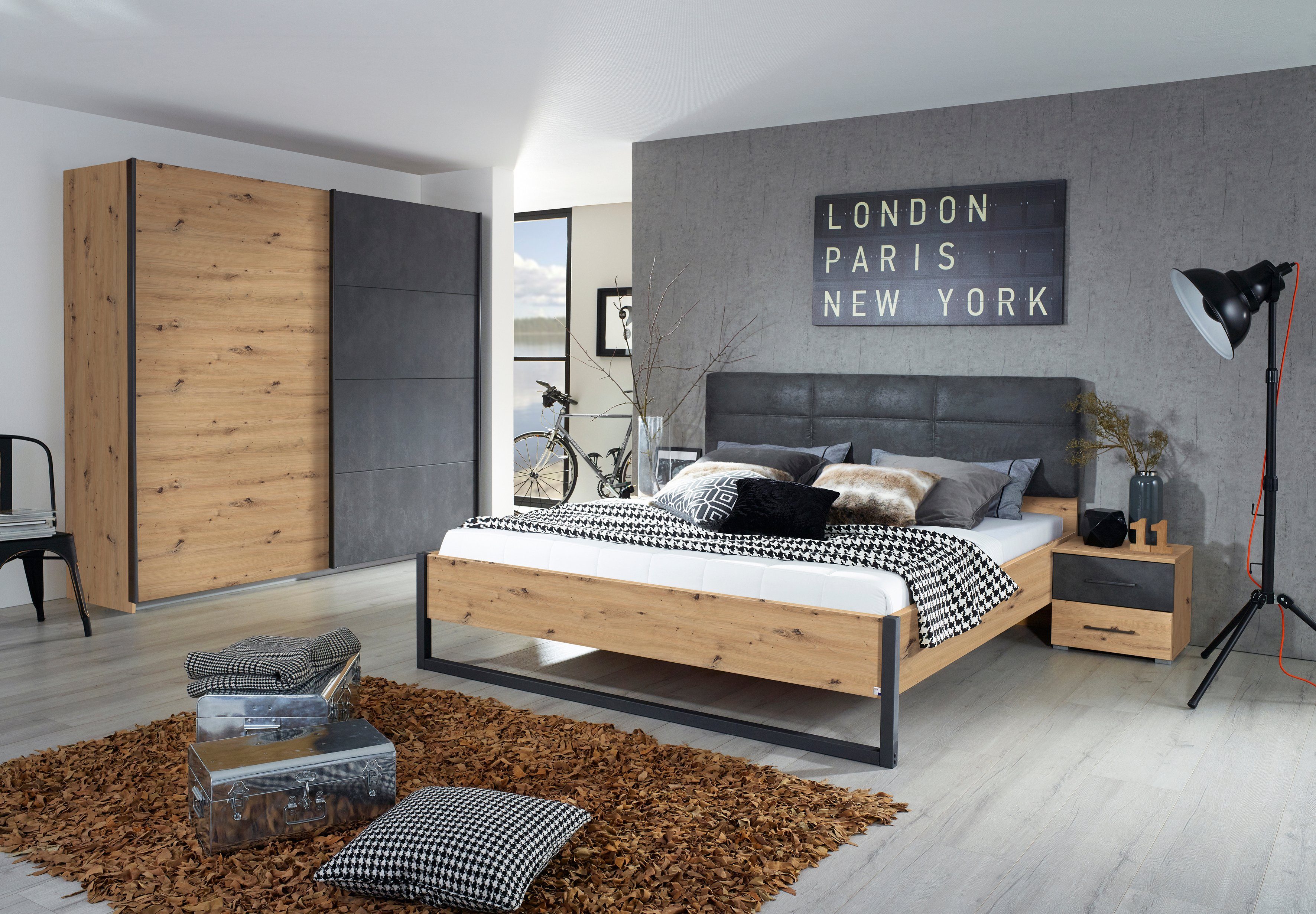 rauch Bed TAMPA in moderne industriële stijl, metalen bedslede bedden bruin