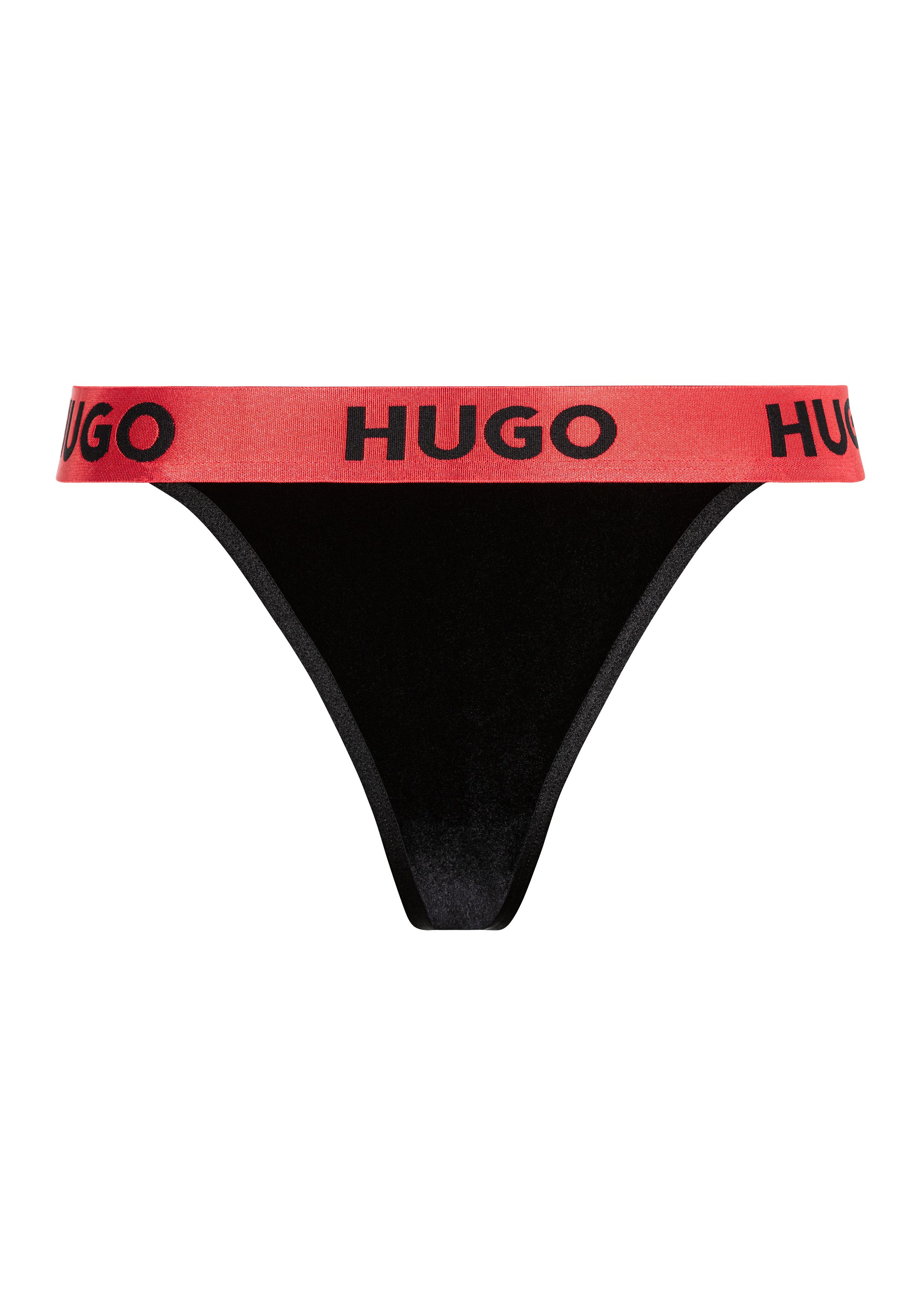 HUGO underwear String S. VELVET 10 met contrasterende logo-tailleband