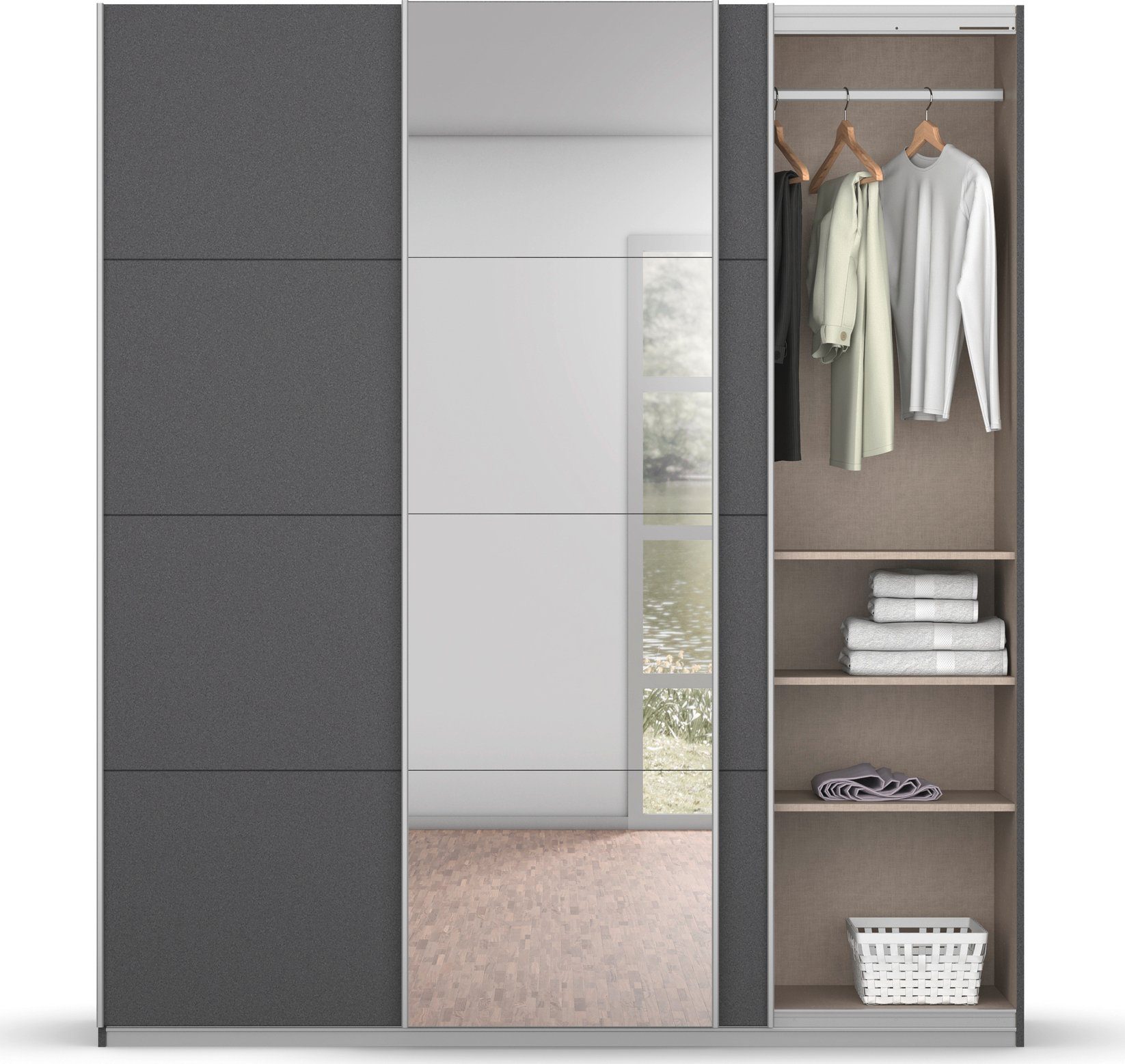 rauch Zweefdeurkast Kledingkast kast garderobe BESTSELLER KOLUNA met spiegel inclusief 2 binnenladen en extra legplanken made in germany