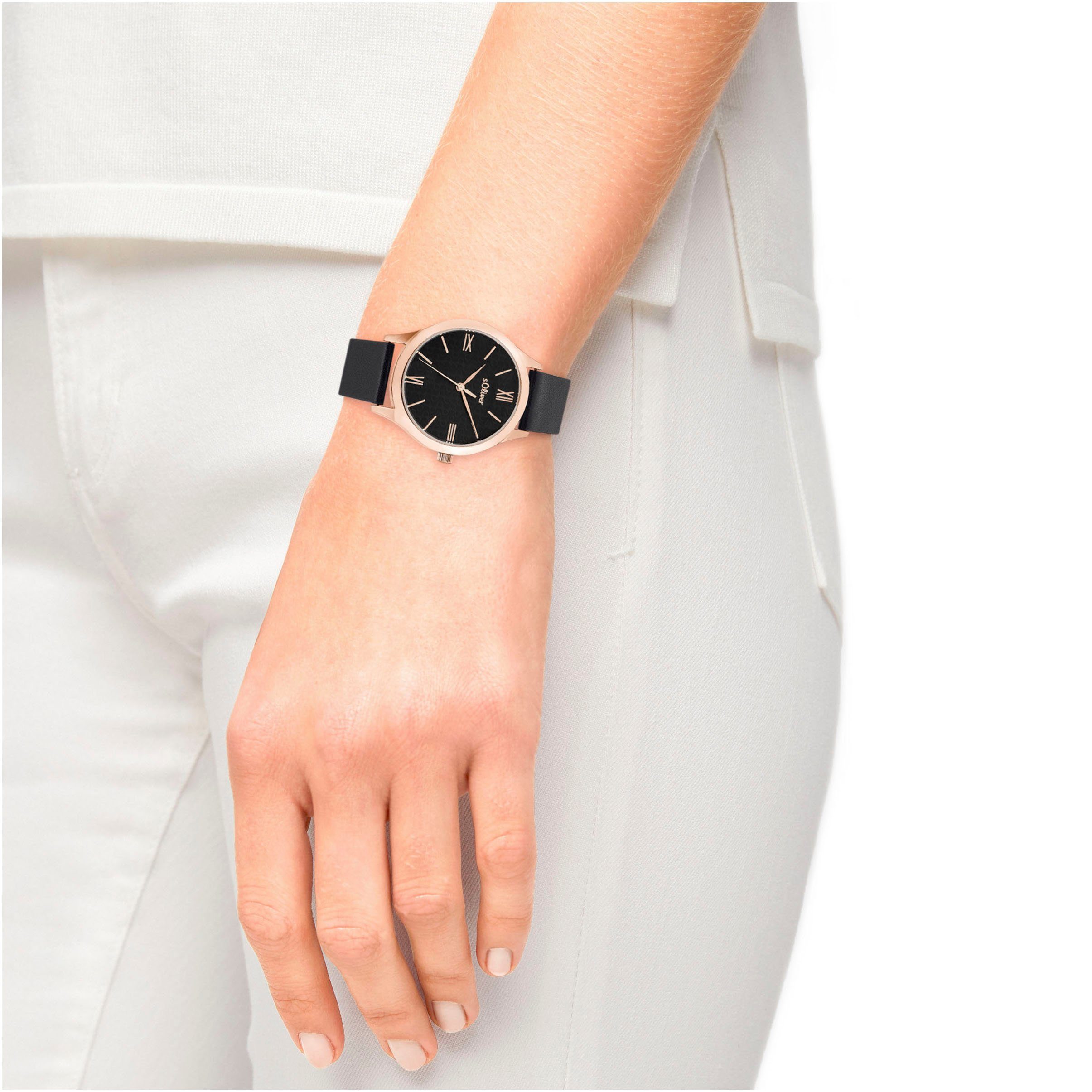 s.Oliver Kwartshorloge Polshorloge, dameshorloge, analoog, leren armband