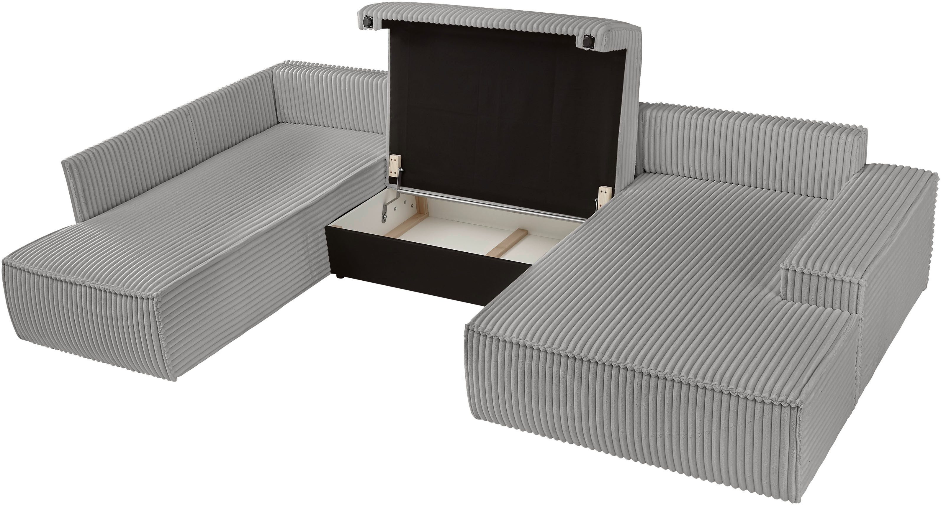 andas Zithoek FINNLEY U-model XXL 329 cm, bedbank, slaapfunctie m. bedkist