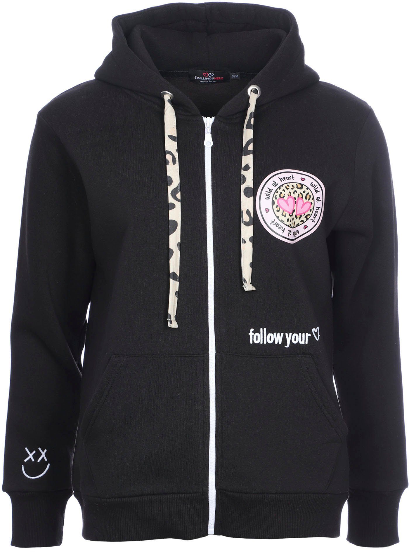 Zwillingsherz Capuchonsweatvest met bindbanden in leeuw-look