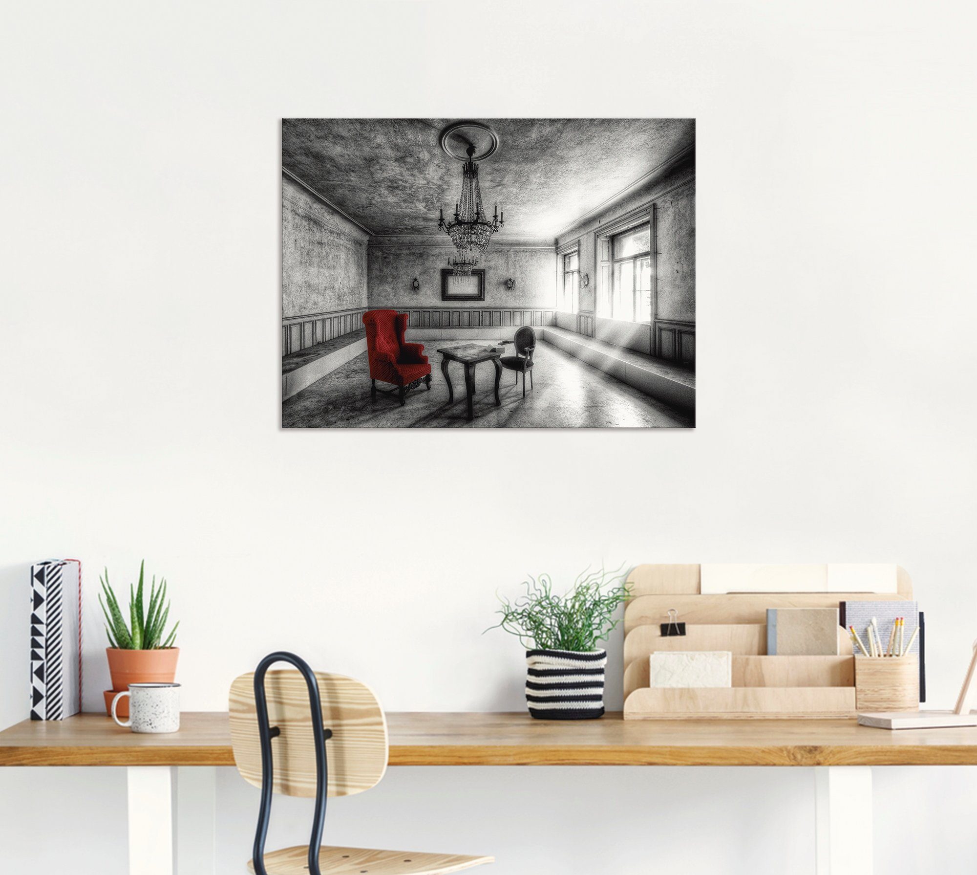 Artland Artprint Lost Place - rode fauteuil als artprint van aluminium, artprint voor buiten, artprint op linnen, poster, muursticker