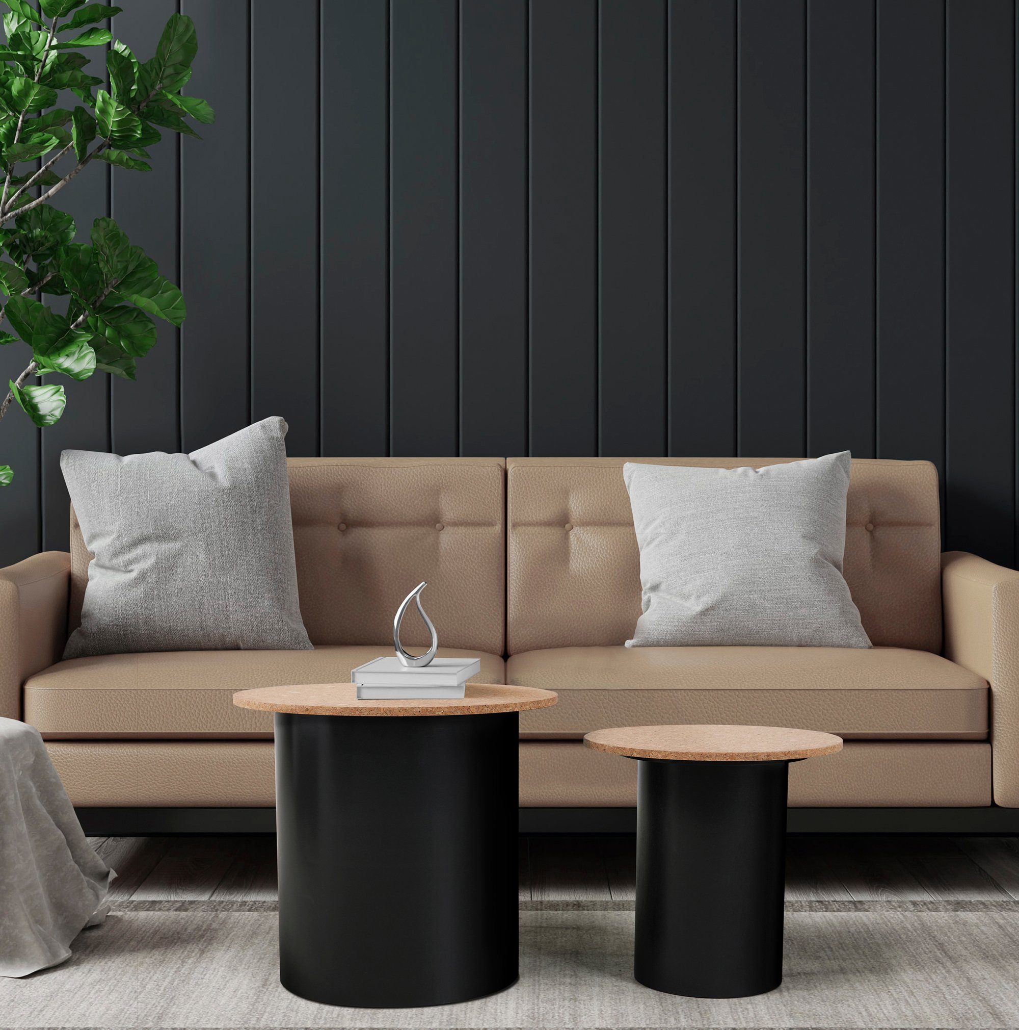 Home affaire Bijzettafel Legplank van kurk (set, 2 stuks) bijzettafels zwart