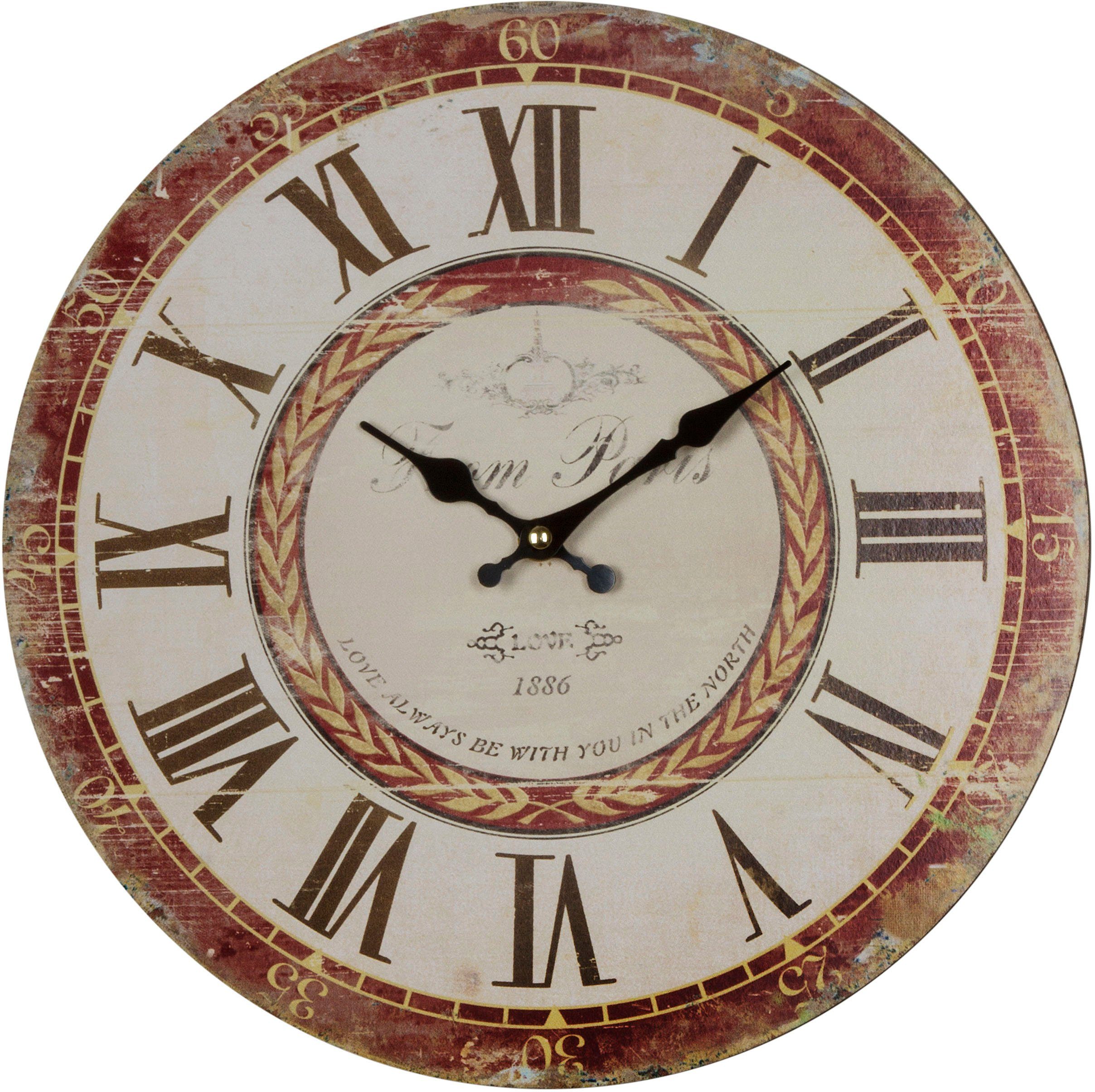 Myflair Möbel & Accessoires Wandklok "Love" rond, ø 33,8 cm, romeinse cijfers, decoratief in keuken & woonkamer (1-delig) klokken & wekkers grijs
