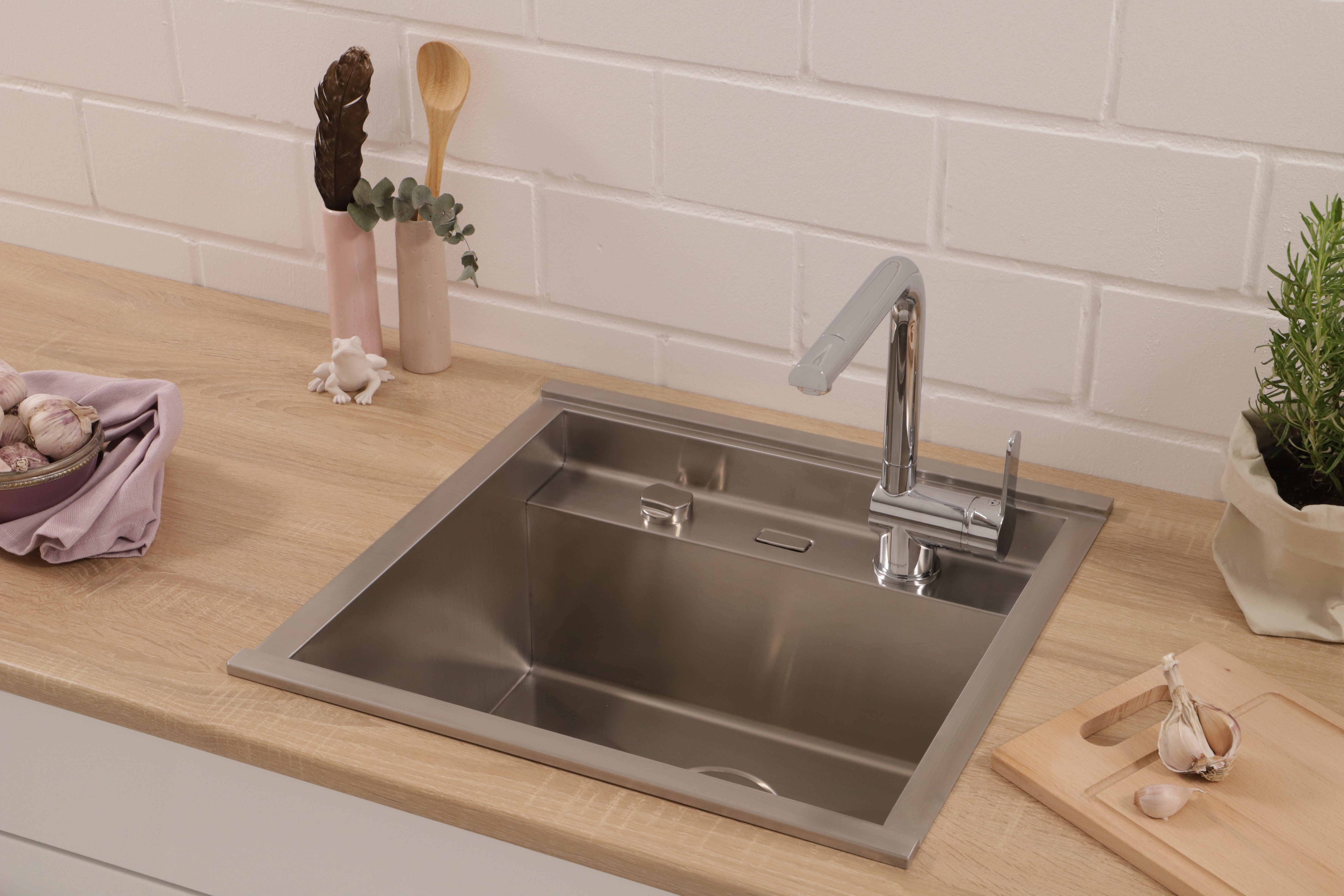 RESPEKTA Rvs spoelbak California 52x50 cm, workstation, met accessoires