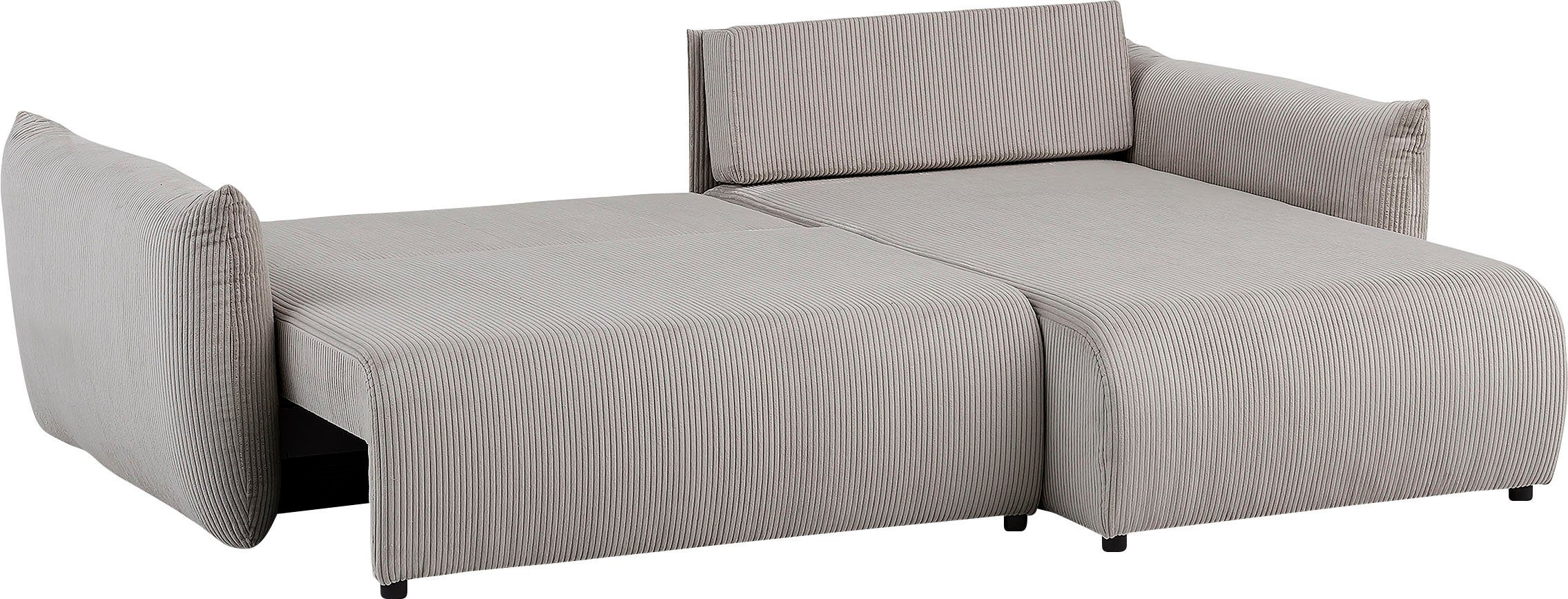 INOSIGN Hoekbank MAVAS bedbank met bedkist, L-model, ca. 257/127 cm (ligoppervlak 212/145 cm), ribfluweel, chenille, structuur