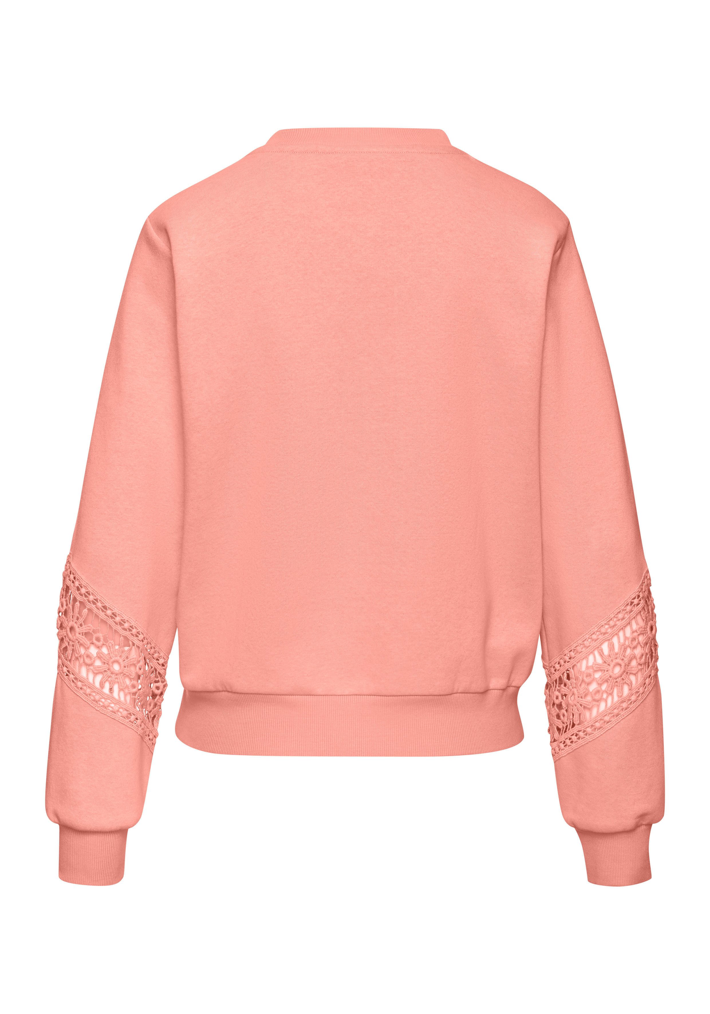 Vivance Sweatshirt met kanten inzetstukken op schouder en mouw