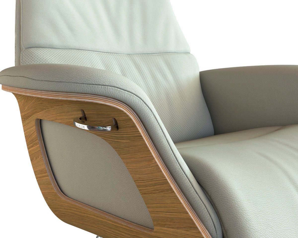FLEXLUX Relaxfauteuil Clement relaxstoel, gestoffeerde stoel, ligstoel, TV-stoel, Rug- & hoofdverstelling, draaibaar, armleuning eiken, voet aluminium