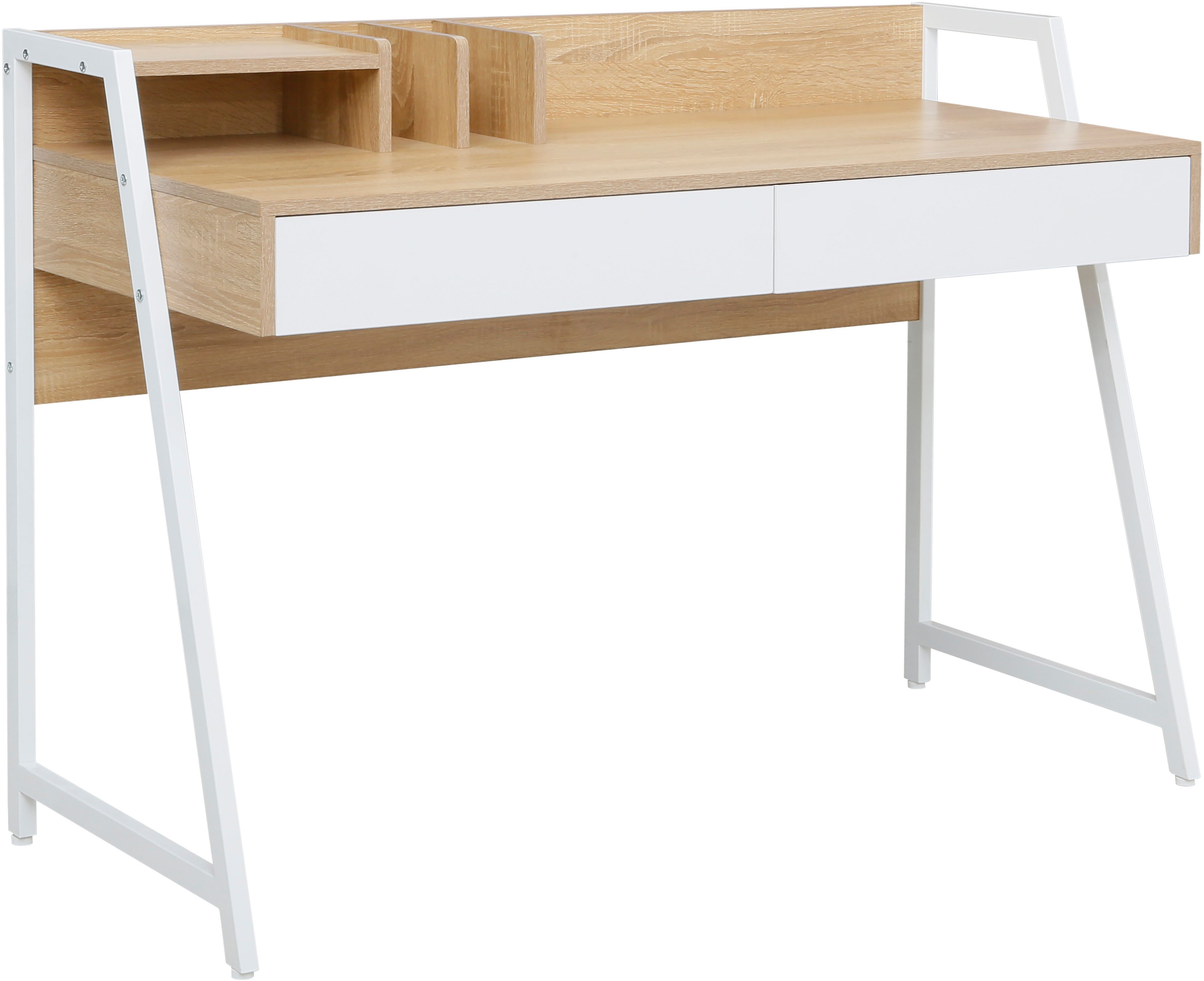 Home affaire Bureau COWELL 2 lades, opbergruimte & geïntegreerde boeksteunen, metalen frame