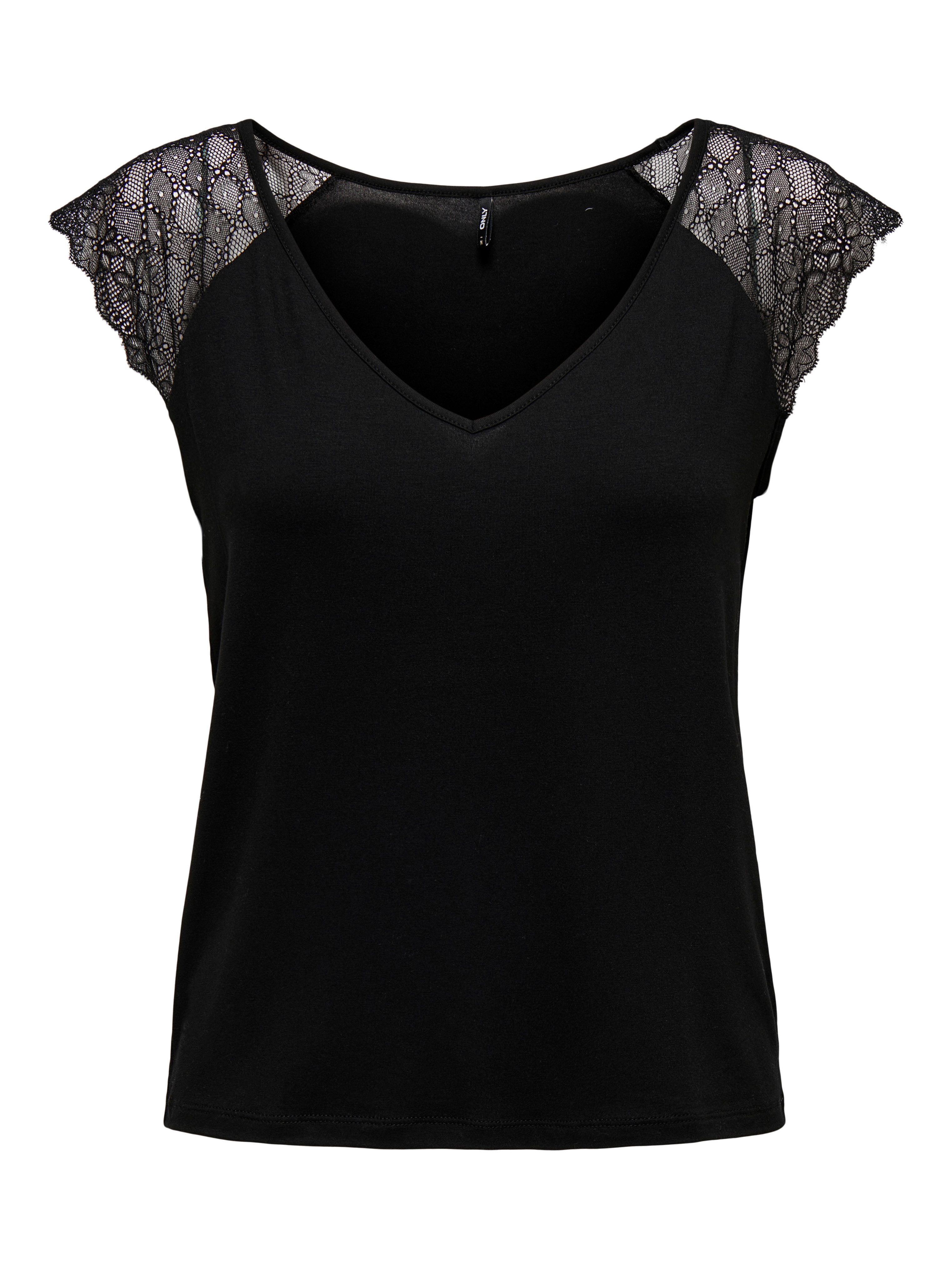 Only Shirt met V-hals ONLPETRA S/S LACE MIX TOP CS JRS